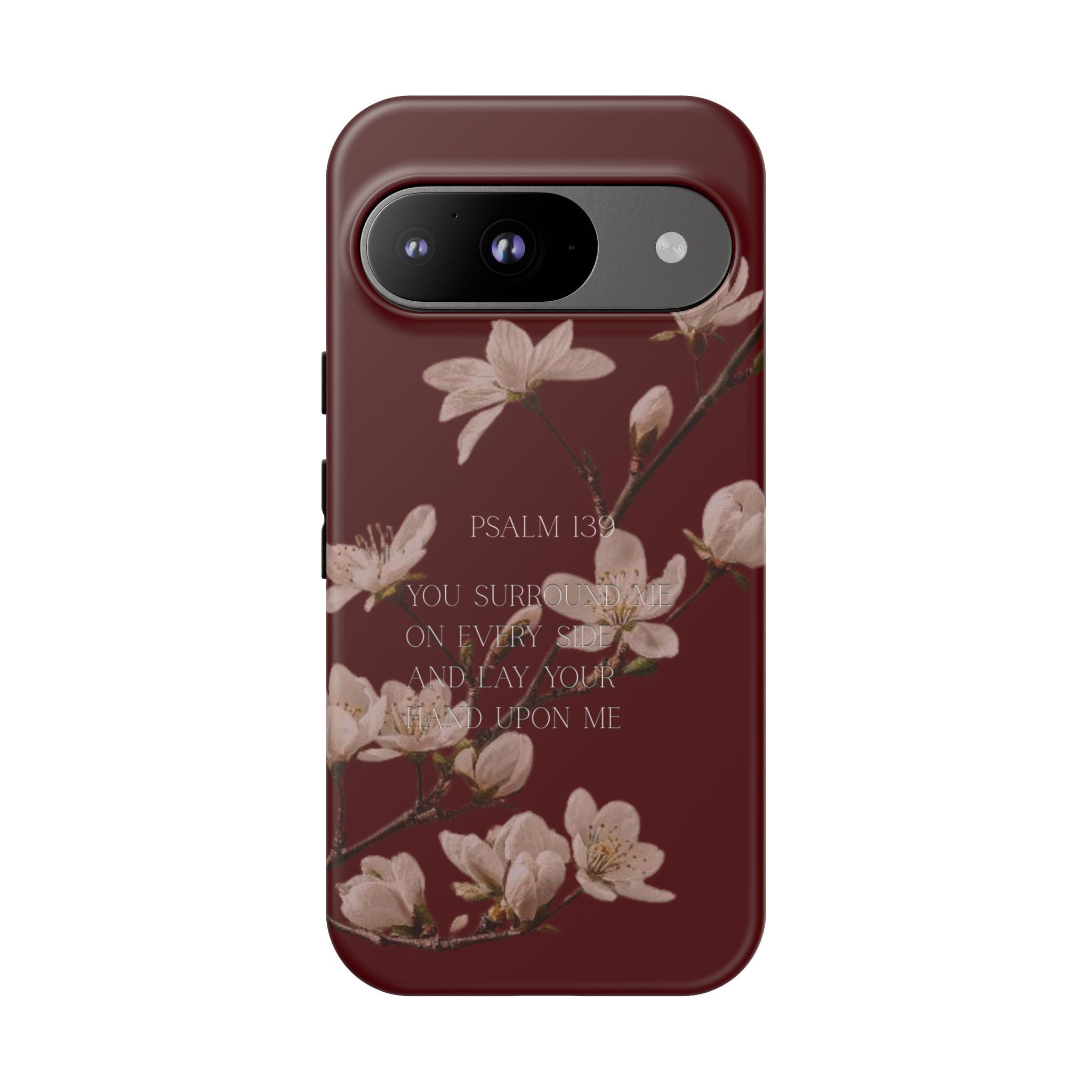 Floral Psalm Tough Phone Case — Burgundy Magnolia Branch with Psalm 139 Verse