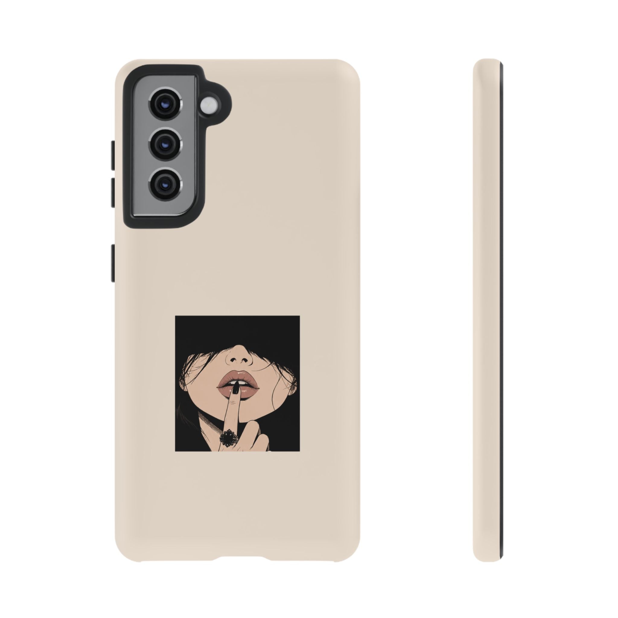 Minimal Anime Girl Shh Design, Edgy Aesthetic Protective Cover