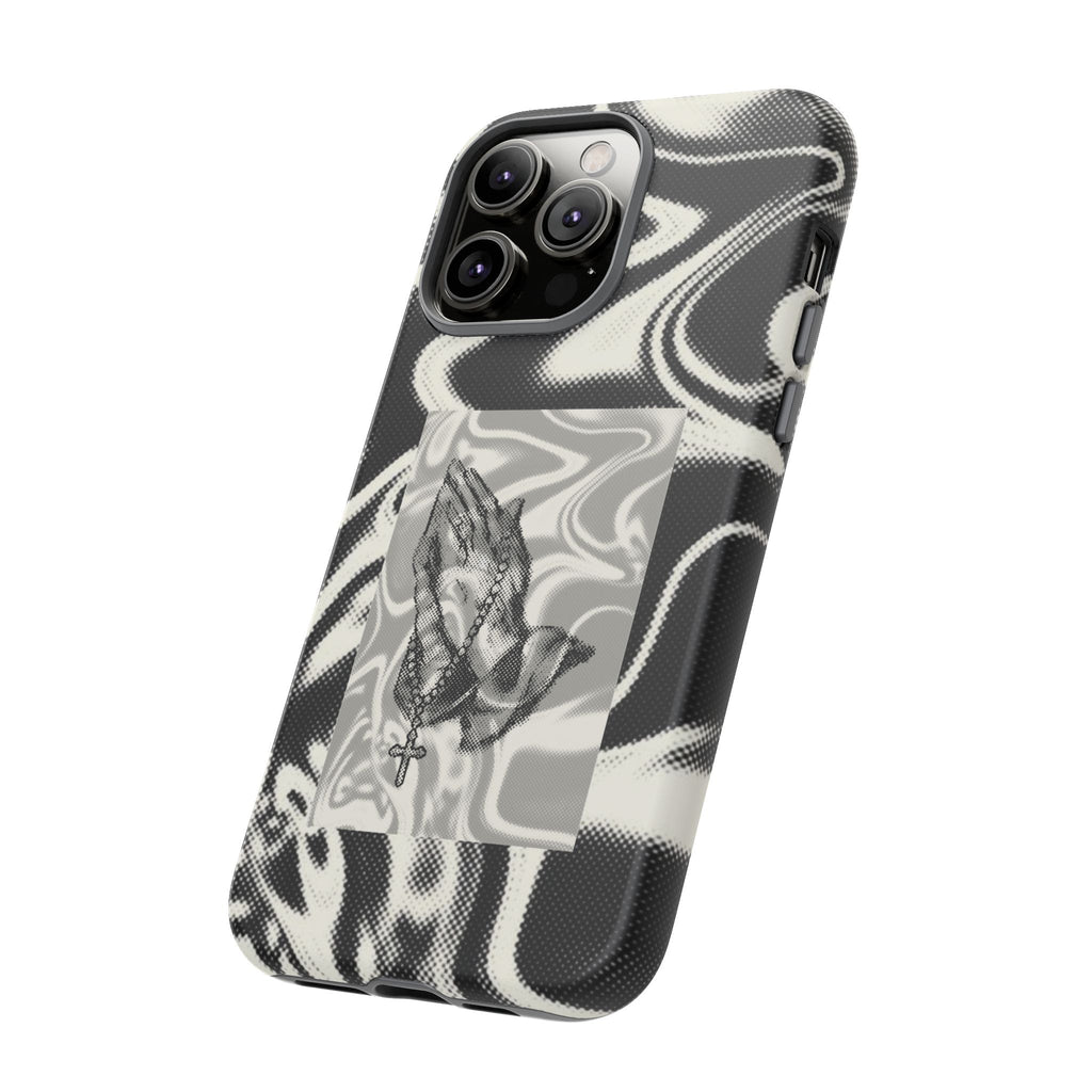 Praying Hands Phone Case – Black White Marble Spiritual Design