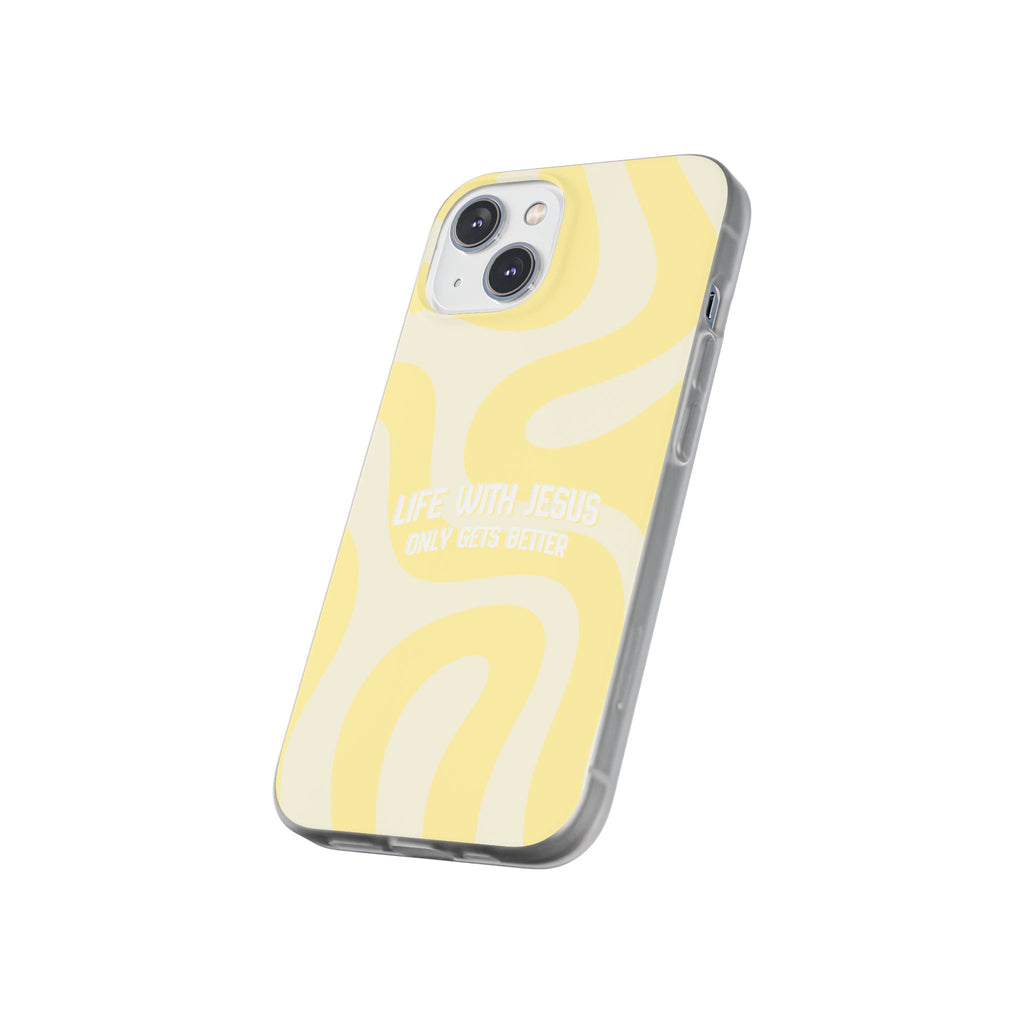 Christian Phone Case - "Life With Jesus Only Gets Better" Yellow Swirl Flexi Case