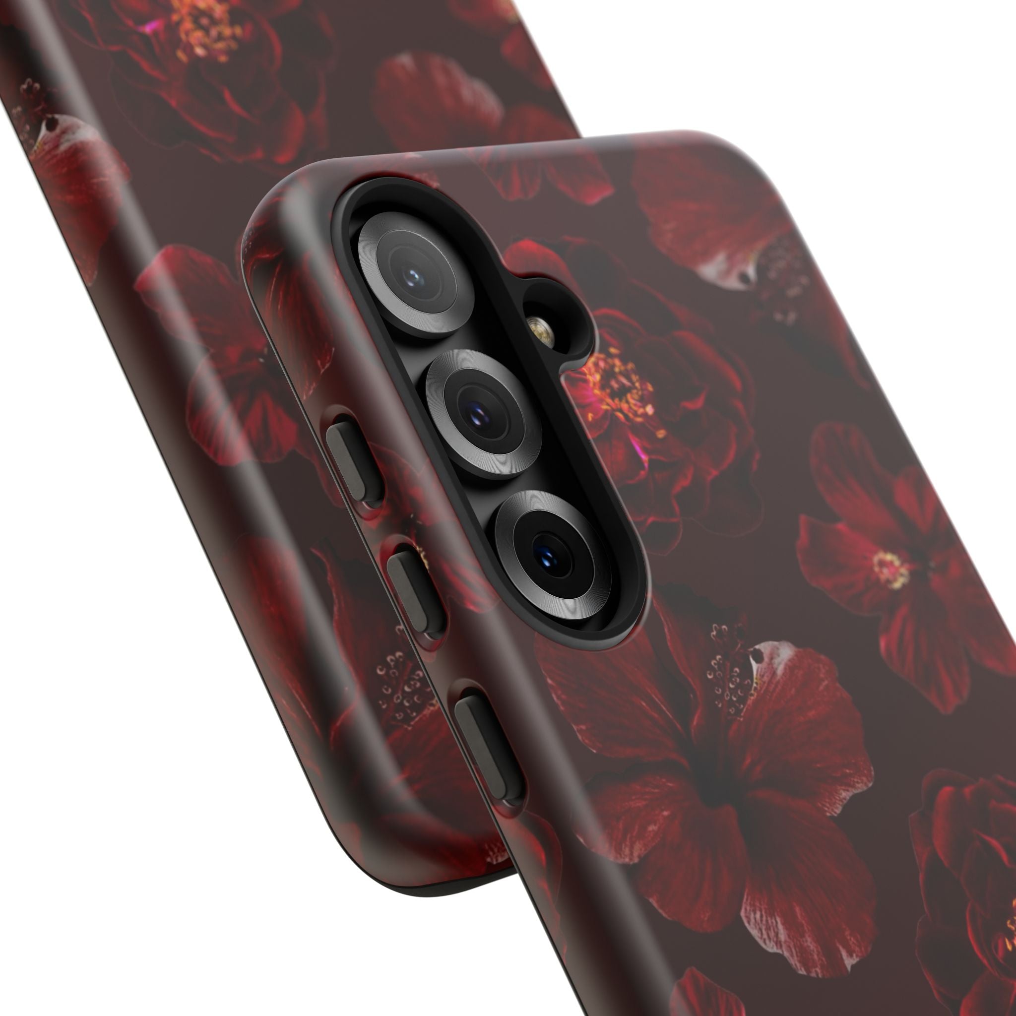 Dark Red Floral Phone Case – Protective Tough Case with Burgundy Roses