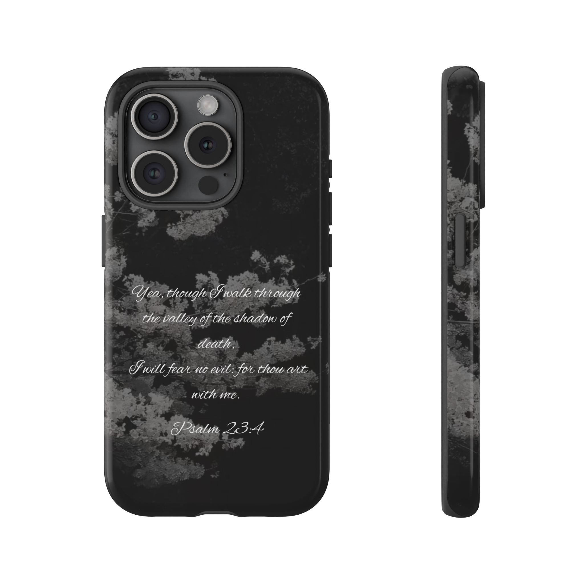 Bible Verse Phone Case — Psalm 23:4 Comfort Black Protective Cover