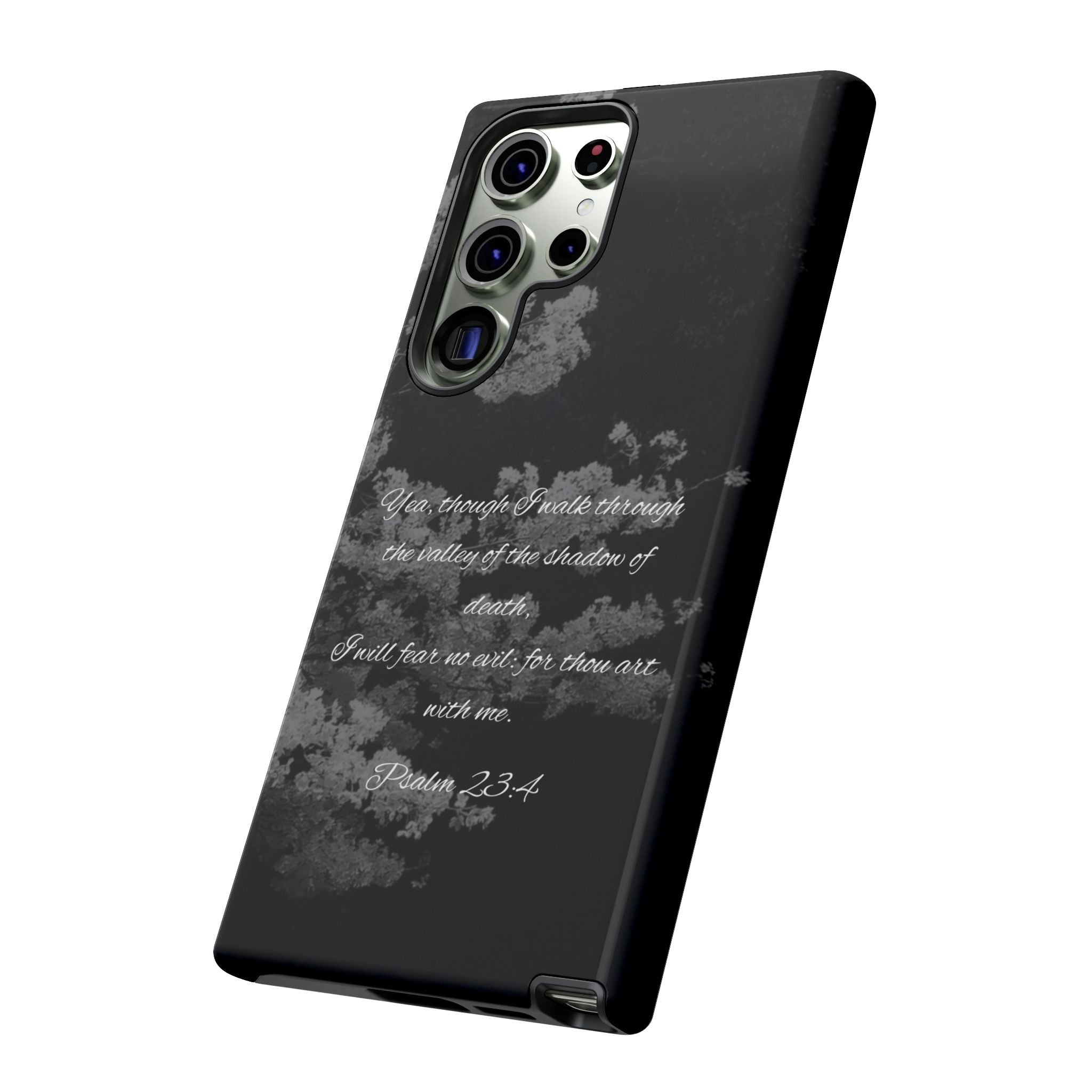 Bible Verse Phone Case — Psalm 23:4 Comfort Black Protective Cover