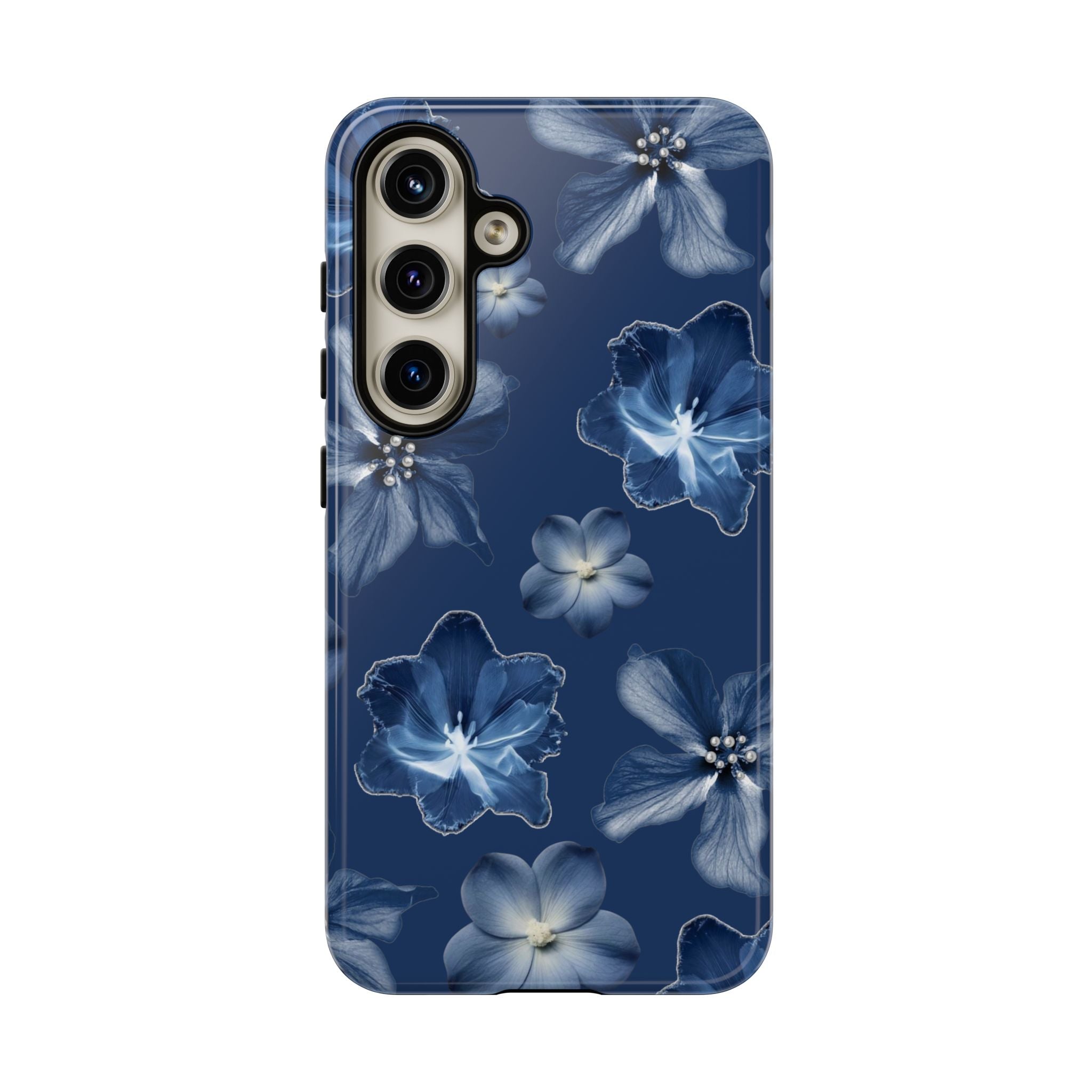 Navy Floral Tough Phone Case — Blue Bloom Protective Cover