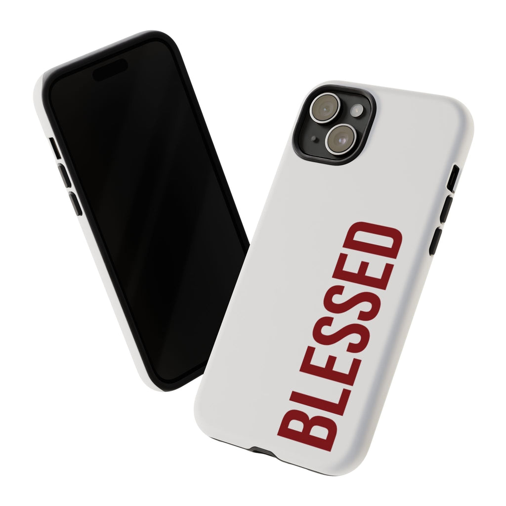 Blessed Vertical Phone Case — Protective Slim iPhone Cover with Red 'BLESSED' Text