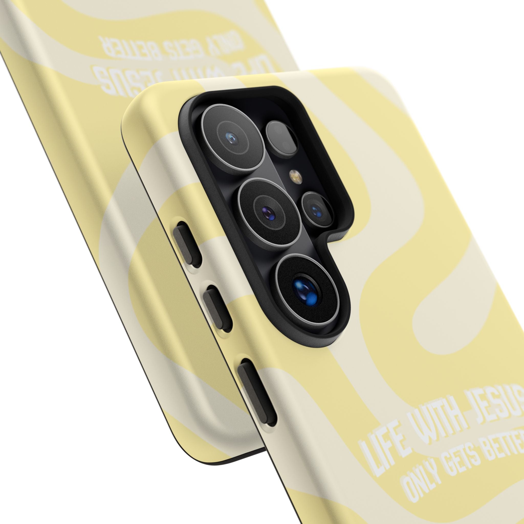 Yellow Swirl Phone Case - "Life With Jesus Only Gets Better" Christian iPhone Cover Tough Case