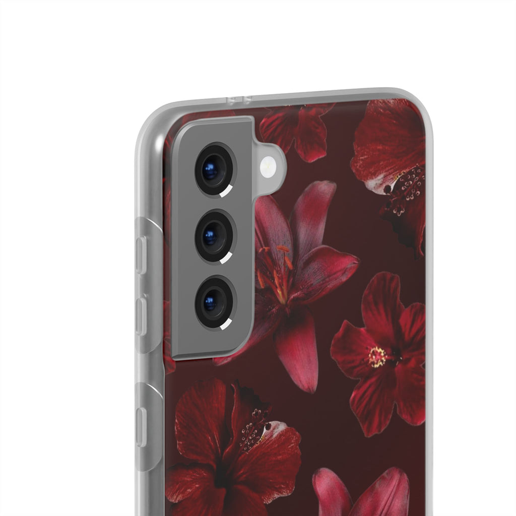 Red Floral Flexi Phone Case – Dark Burgundy Lily Pattern