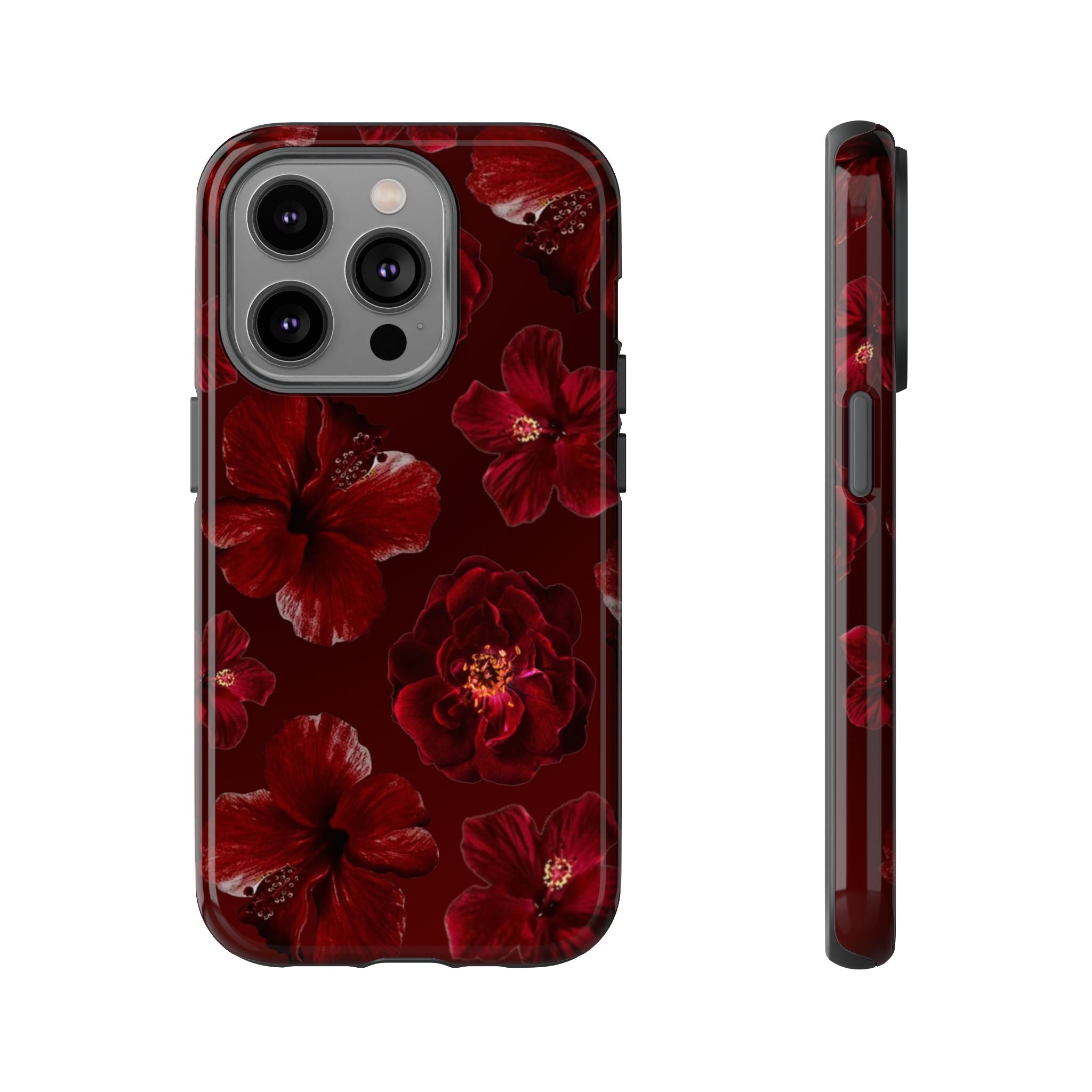 Dark Red Floral Phone Case – Protective Tough Case with Burgundy Roses