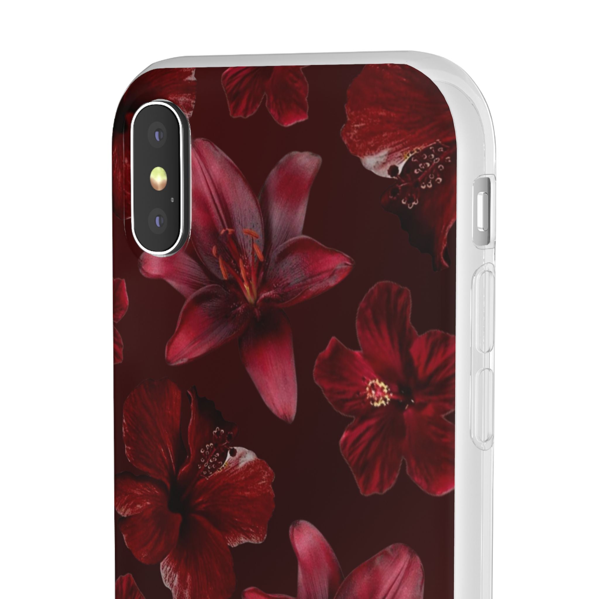 Red Floral Flexi Phone Case – Dark Burgundy Lily Pattern