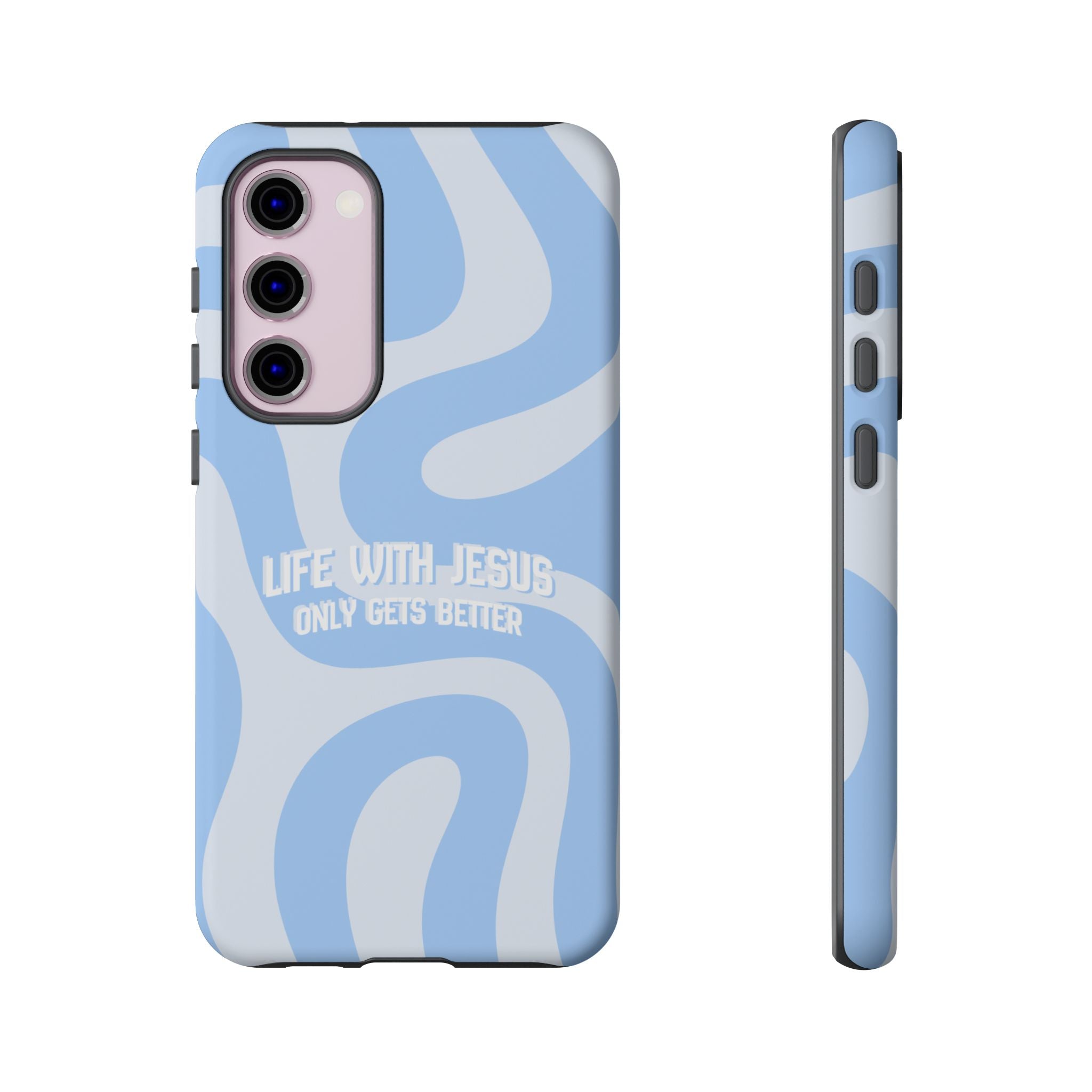 Blue Swirl Phone Case - "Life With Jesus Only Gets Better" Christian iPhone Cover