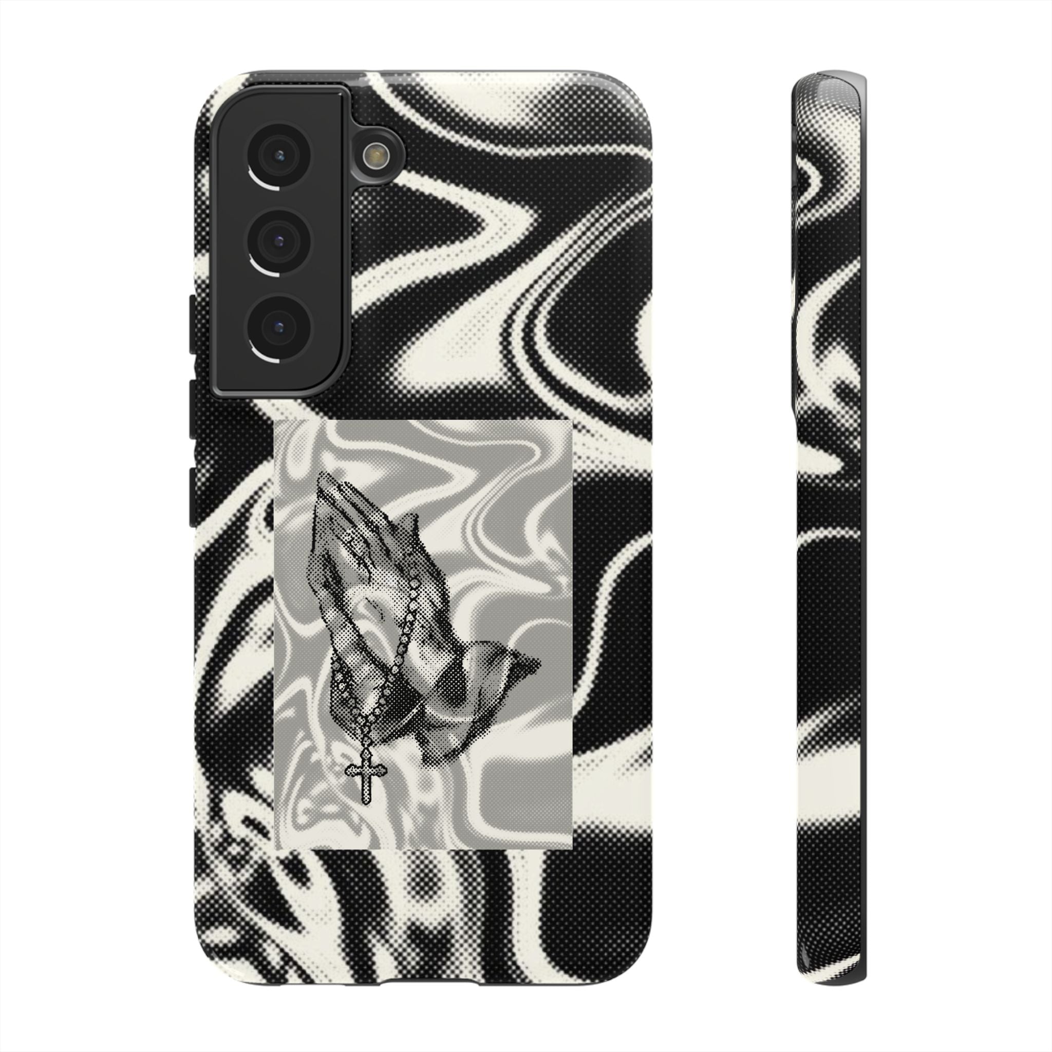 Praying Hands Phone Case – Black White Marble Spiritual Design