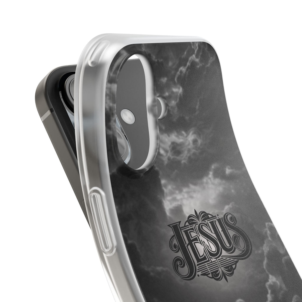 Jesus Cloud Phone Case — Faith-Inspired Flexi Case with 'Jesus' Script