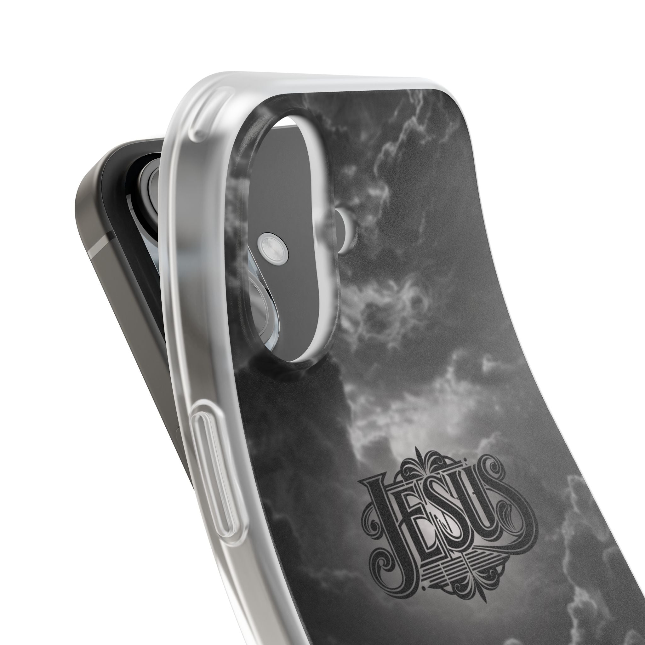 Jesus Cloud Phone Case — Faith-Inspired Flexi Case with 'Jesus' Script