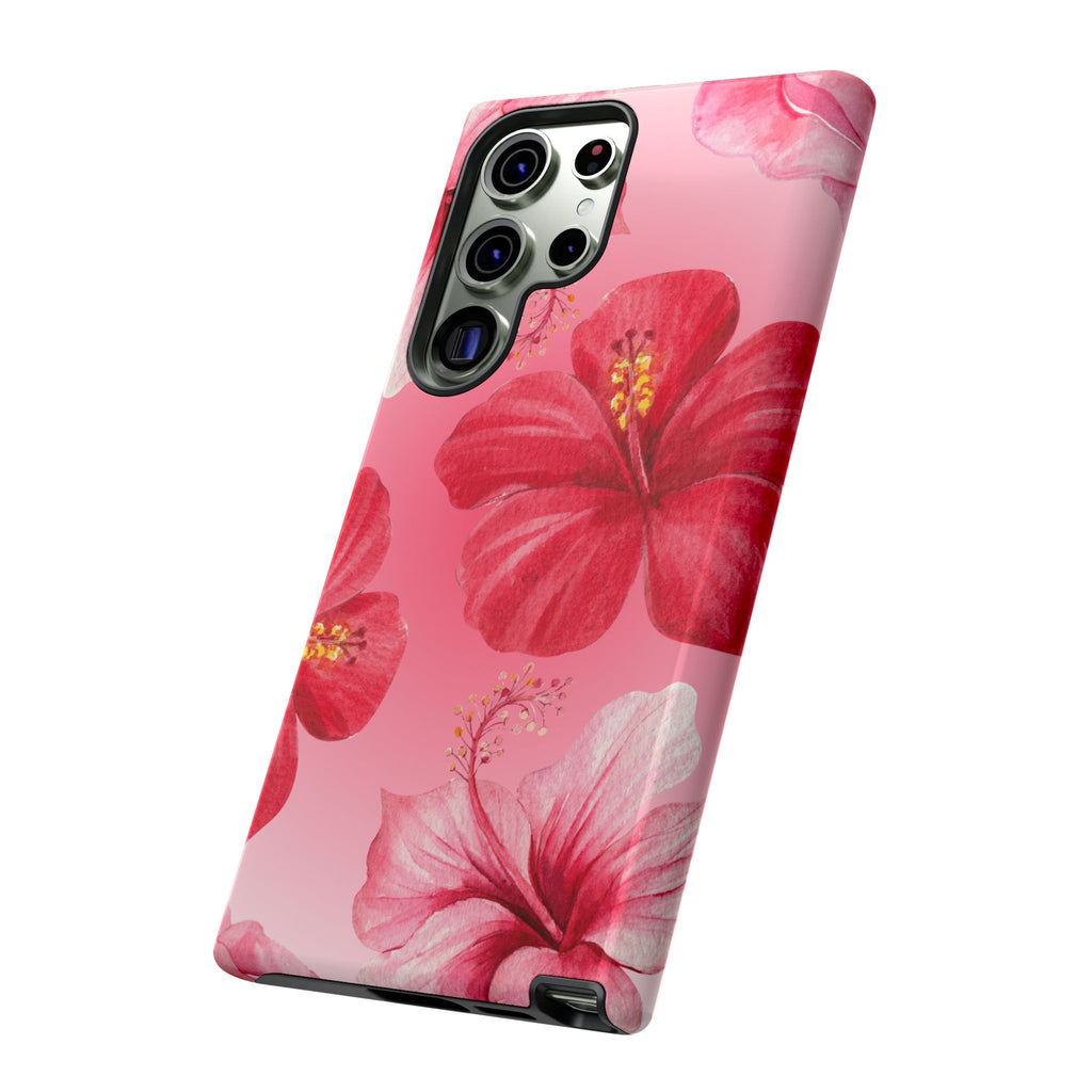 Hibiscus Pink Tough Phone Case — Floral Tropical Protective Cover