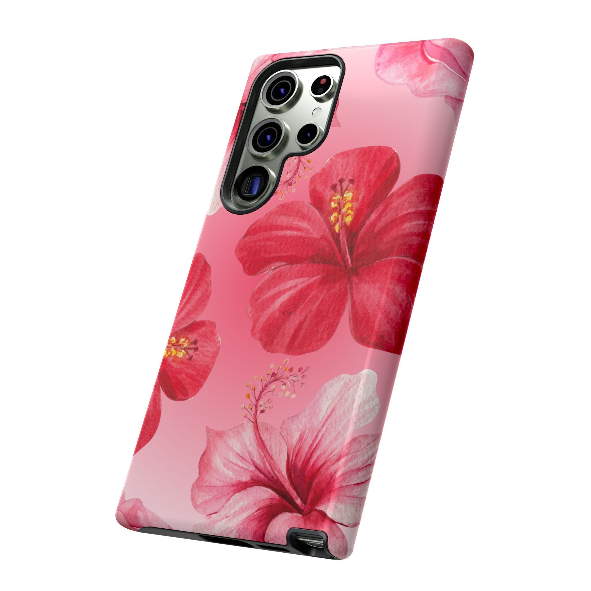 Hibiscus Pink Tough Phone Case — Floral Tropical Protective Cover
