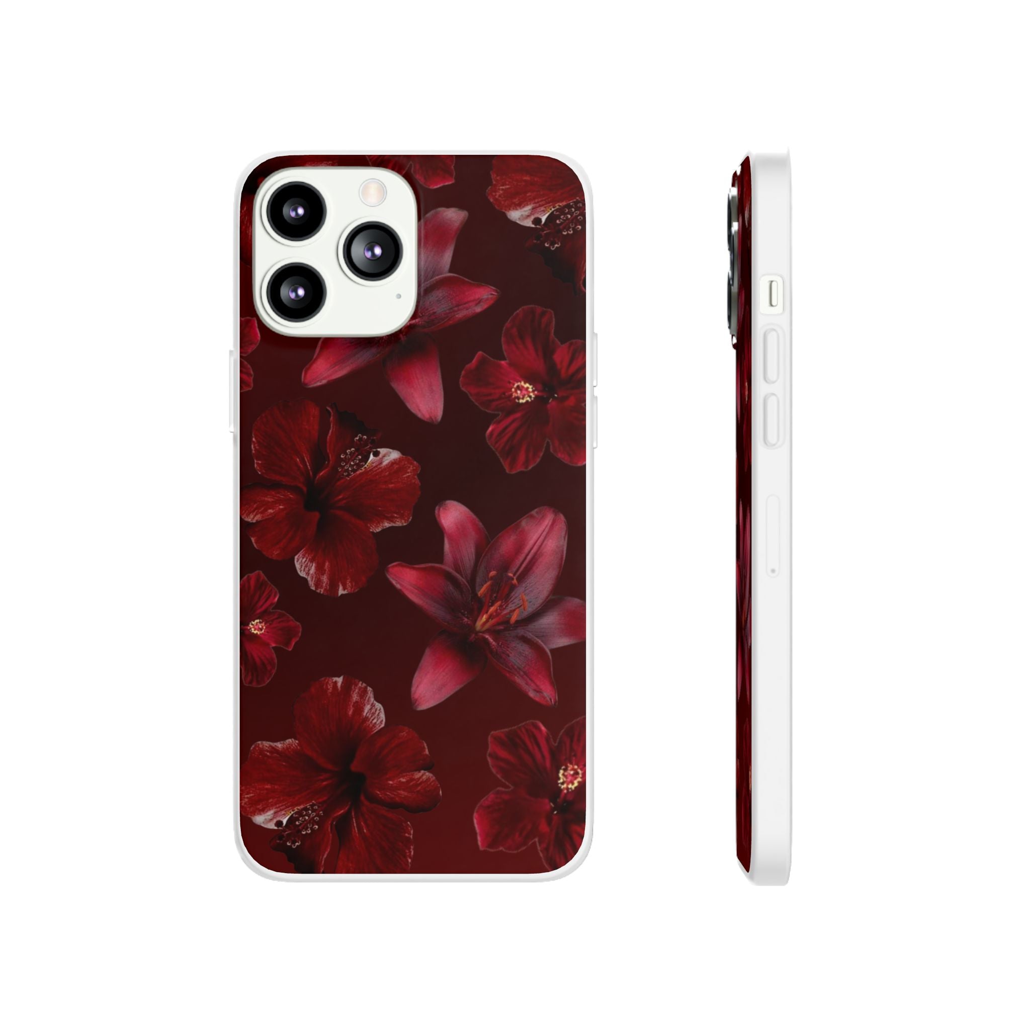 Red Floral Flexi Phone Case – Dark Burgundy Lily Pattern