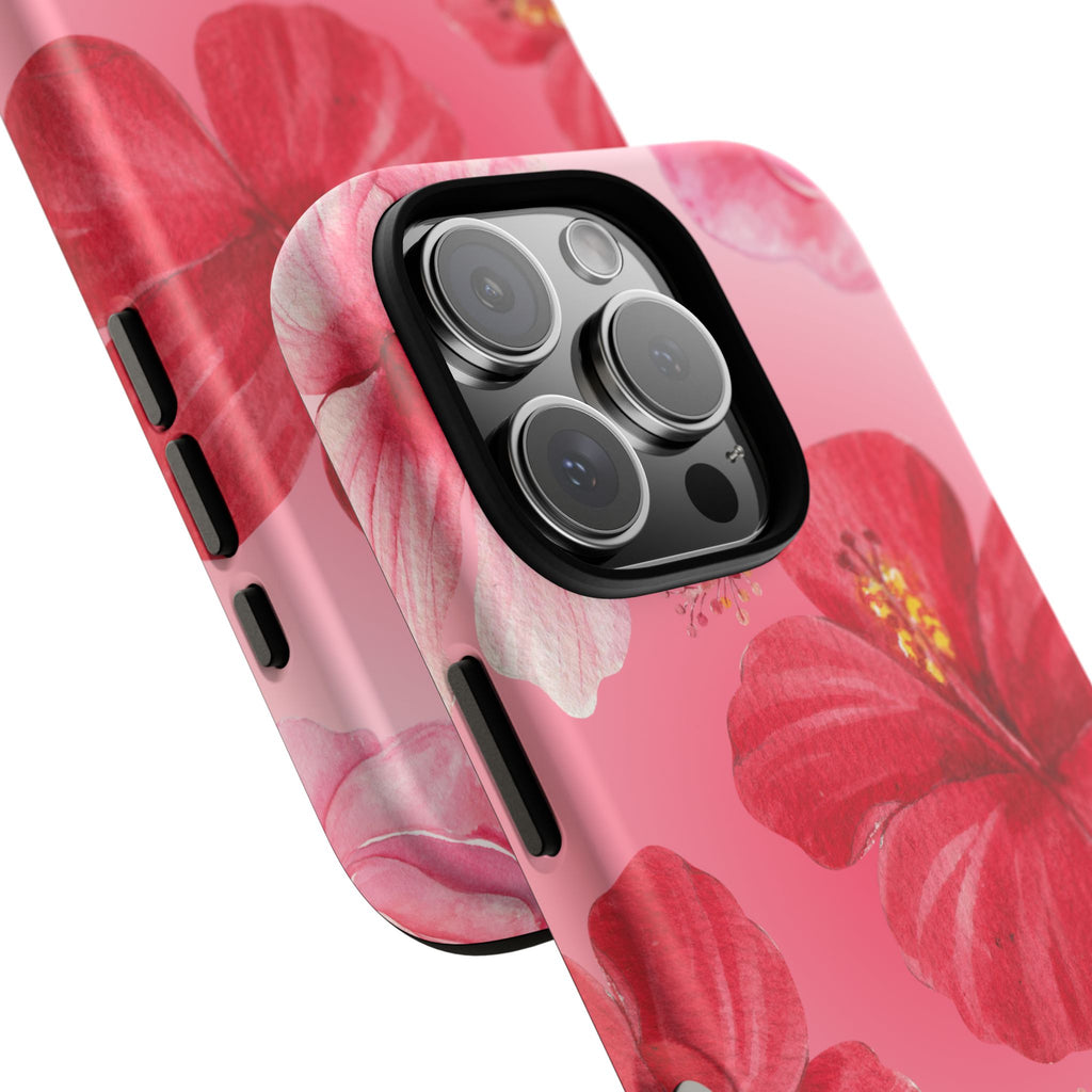 Hibiscus Pink Tough Phone Case — Floral Tropical Protective Cover