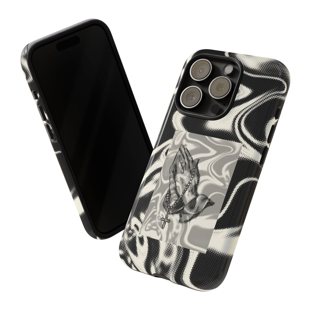 Praying Hands Phone Case – Black White Marble Spiritual Design