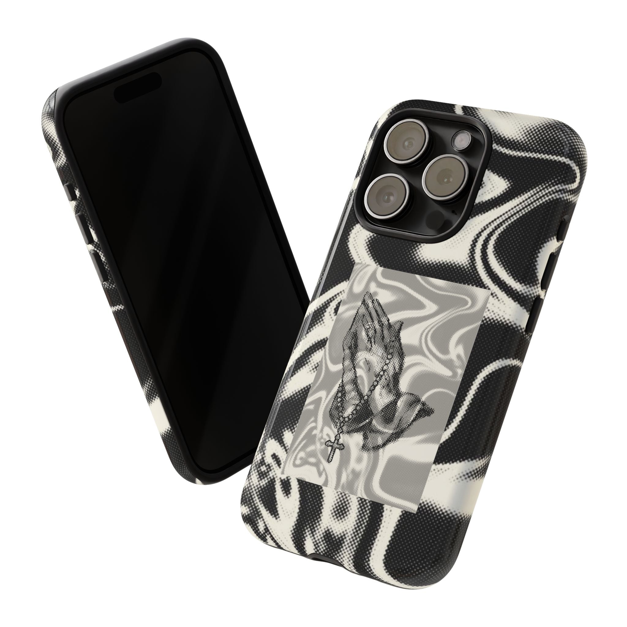 Praying Hands Phone Case – Black White Marble Spiritual Design