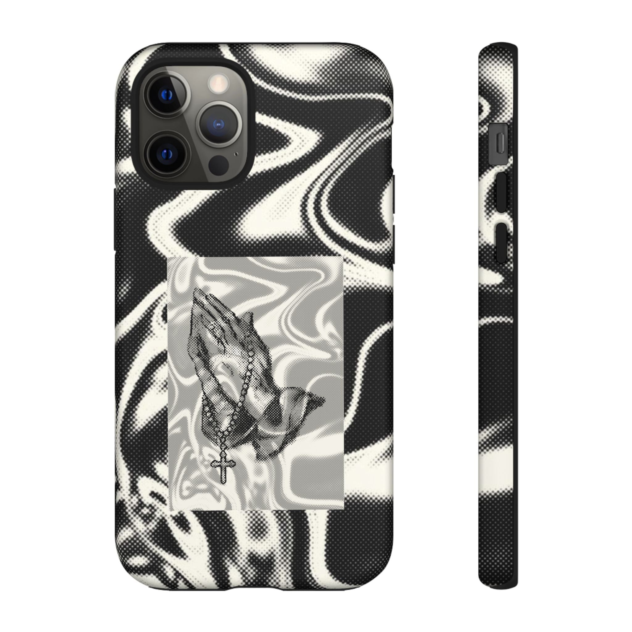 Praying Hands Phone Case – Black White Marble Spiritual Design
