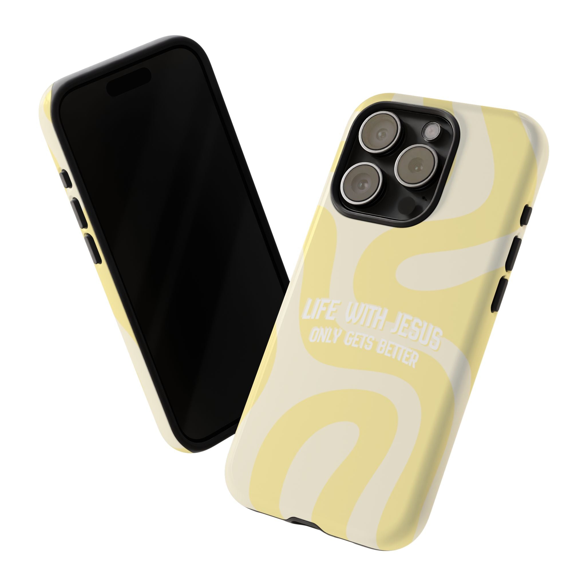 Yellow Swirl Phone Case - "Life With Jesus Only Gets Better" Christian iPhone Cover Tough Case