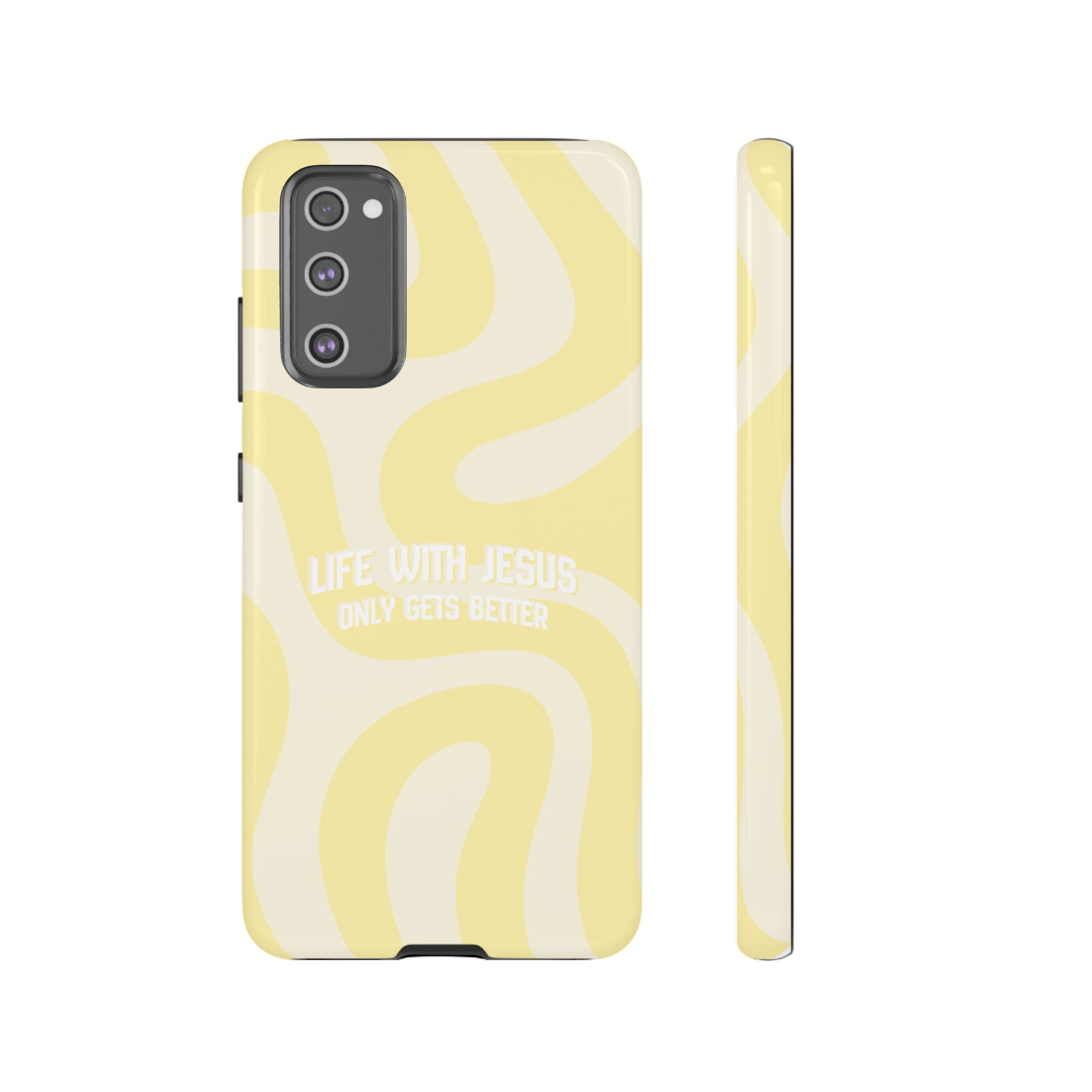 Yellow Swirl Phone Case - "Life With Jesus Only Gets Better" Christian iPhone Cover Tough Case
