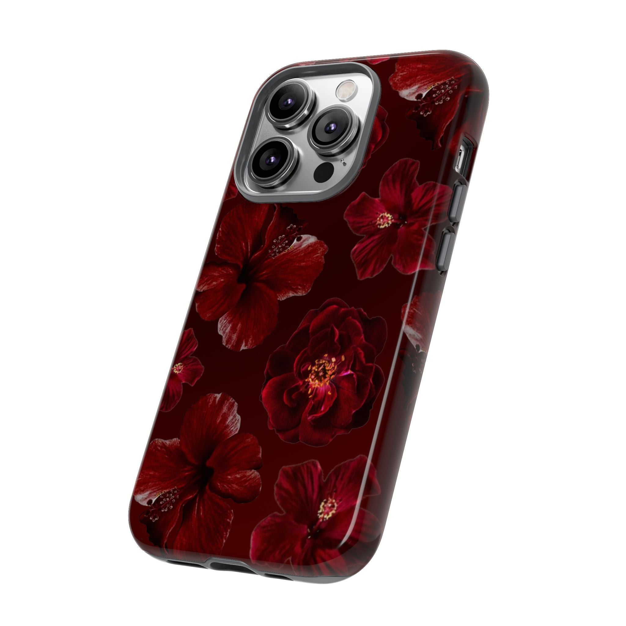 Dark Red Floral Phone Case – Protective Tough Case with Burgundy Roses