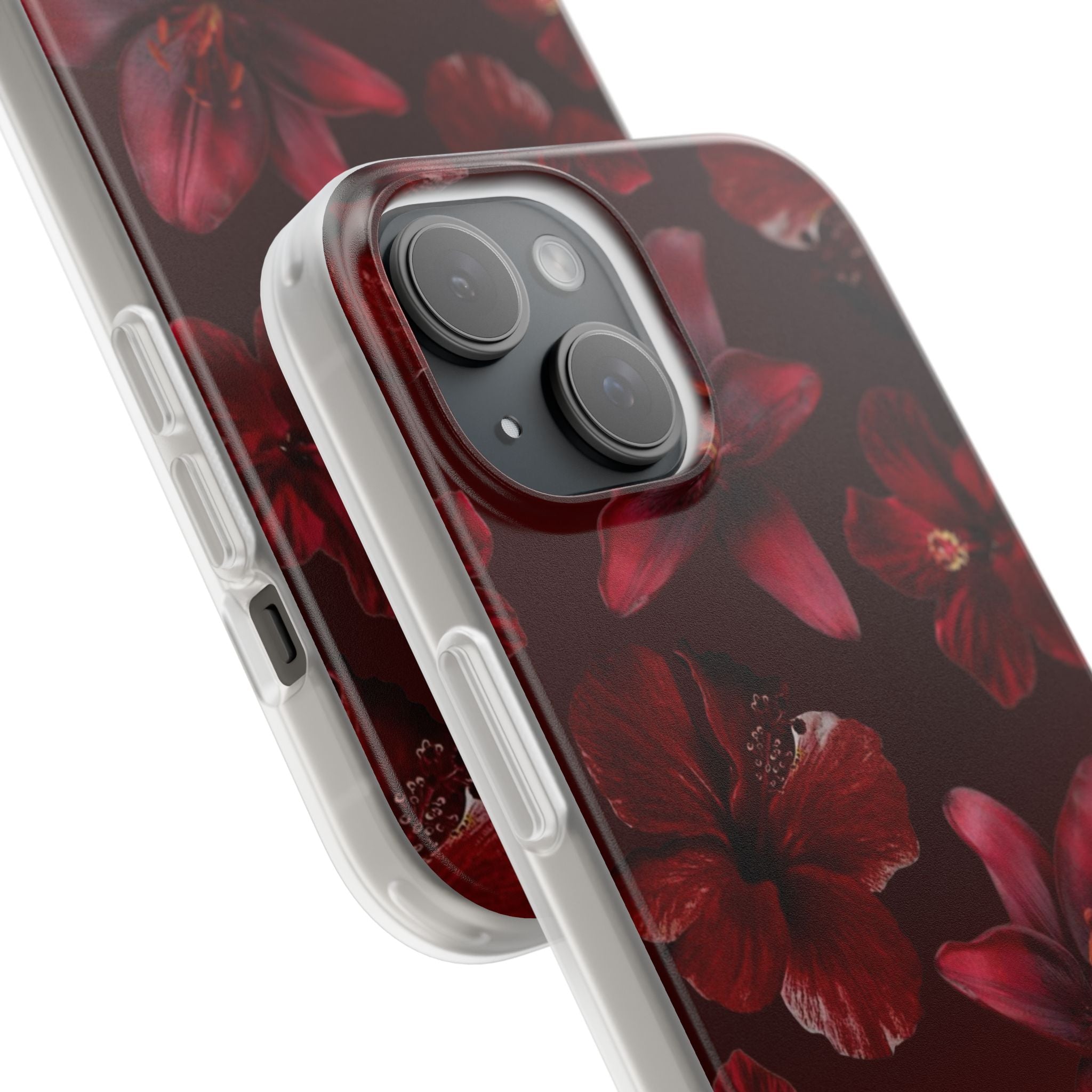 Red Floral Flexi Phone Case – Dark Burgundy Lily Pattern