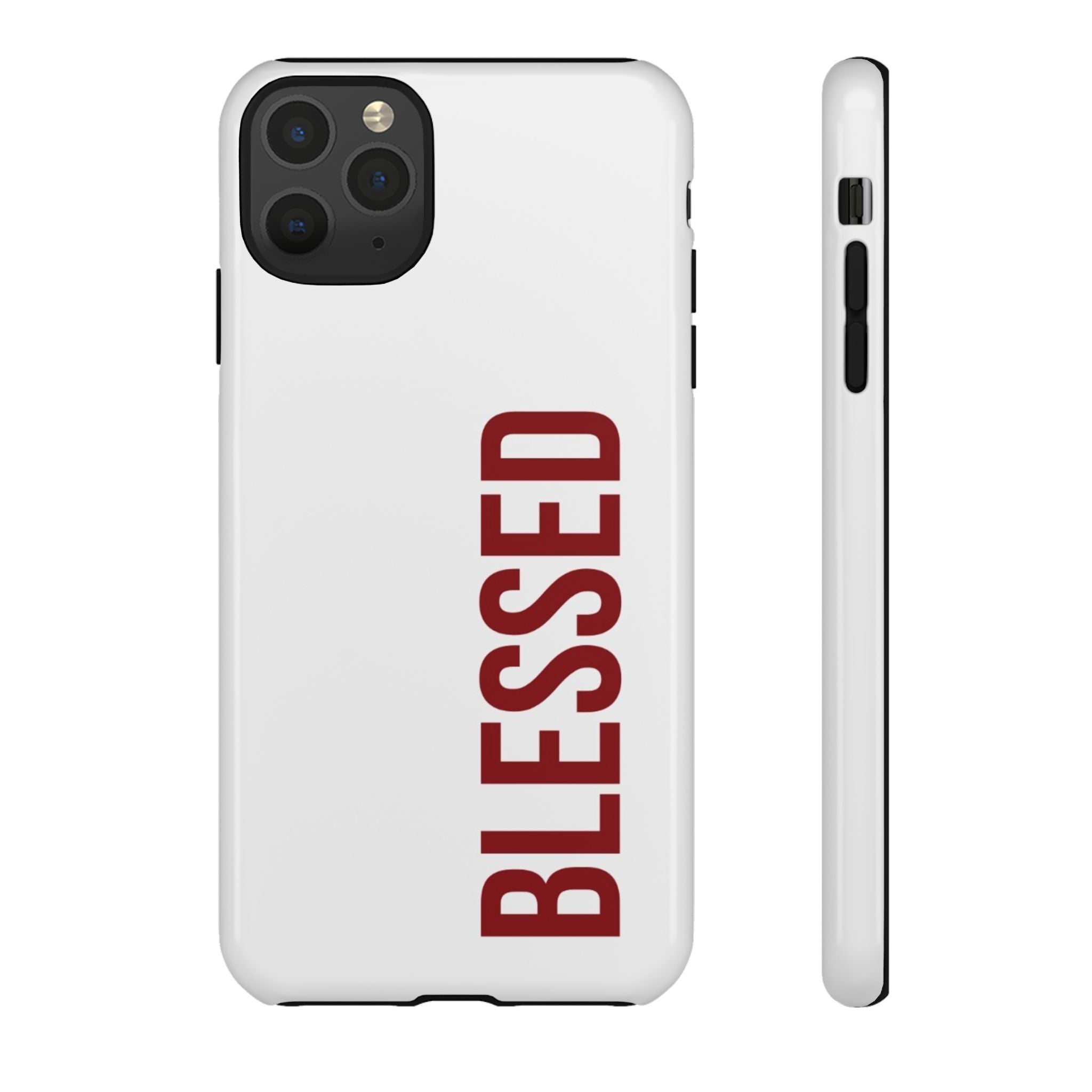 Blessed Vertical Phone Case — Protective Slim iPhone Cover with Red 'BLESSED' Text