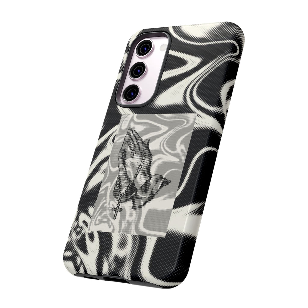 Praying Hands Phone Case – Black White Marble Spiritual Design