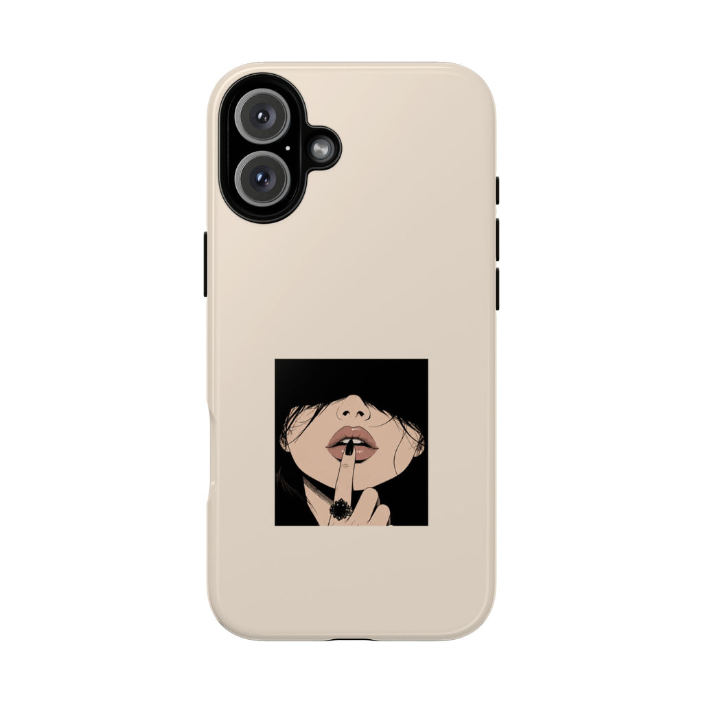 Minimal Anime Girl Shh Design, Edgy Aesthetic Protective Cover