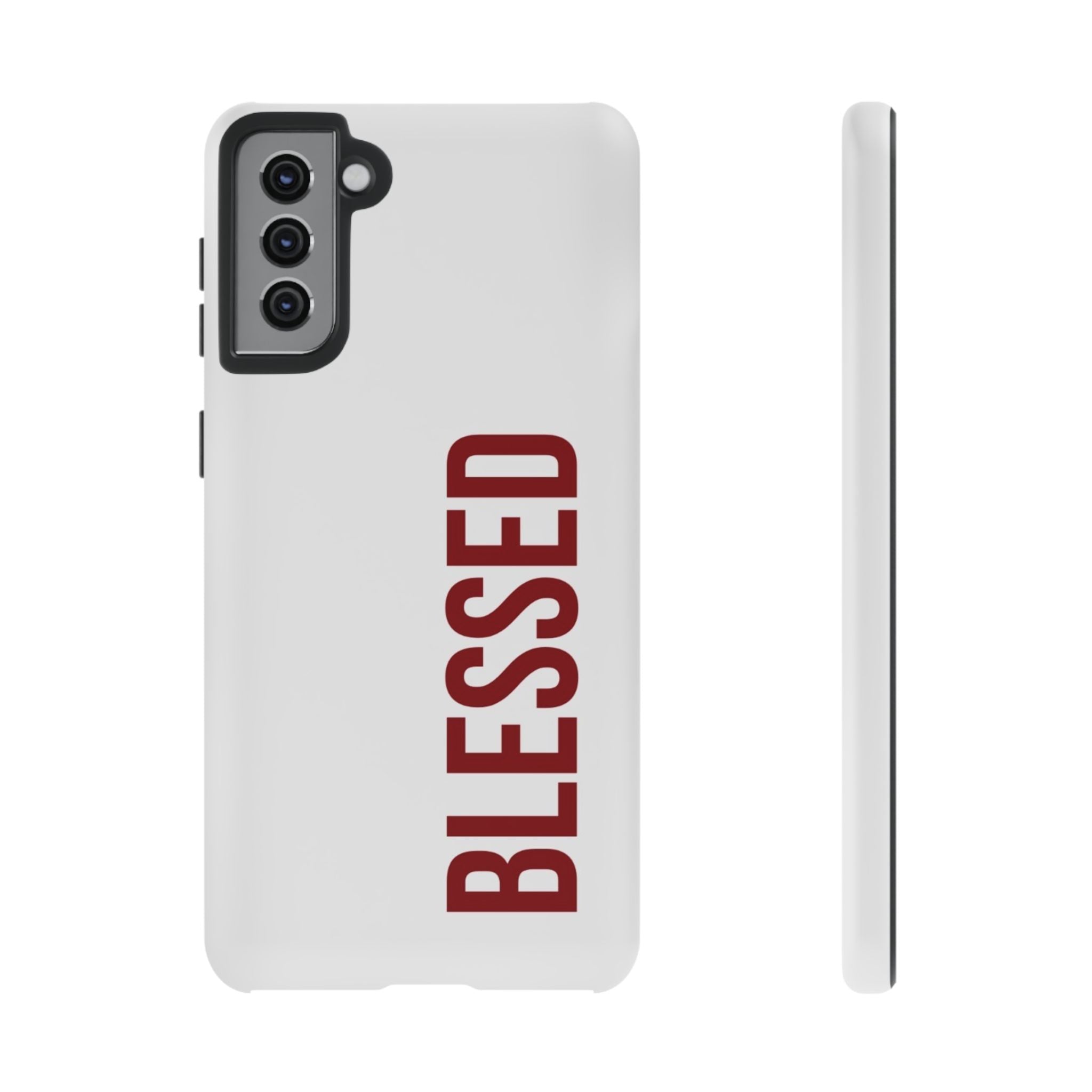 Blessed Vertical Phone Case — Protective Slim iPhone Cover with Red 'BLESSED' Text