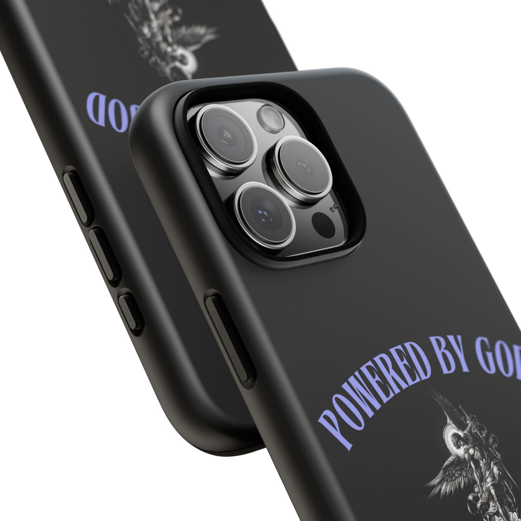 Phone Case — "Powered by God" Black Protective Case with Angelic Skull Design