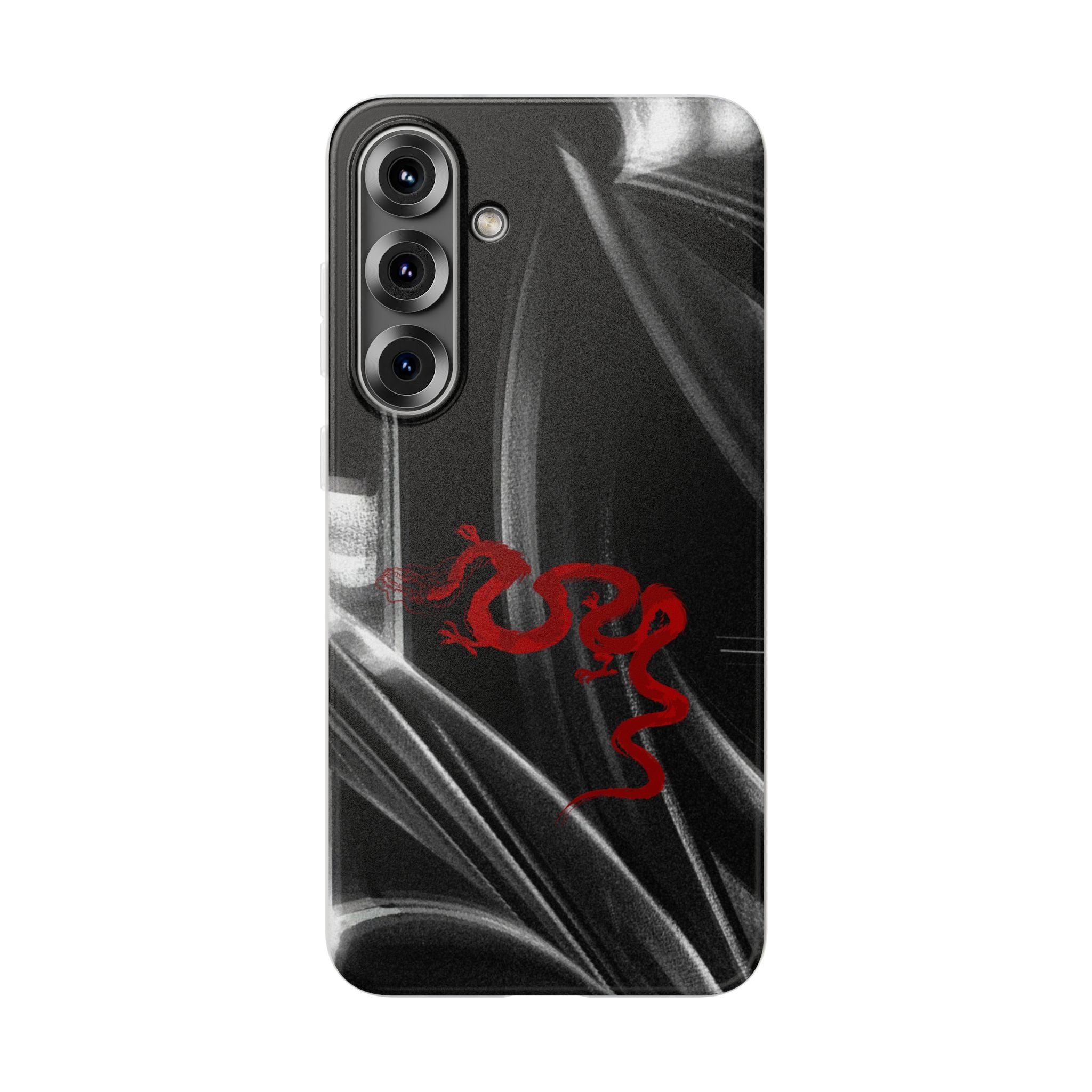 Flexi Phone Case — Black Smoke Background with Red Dragon