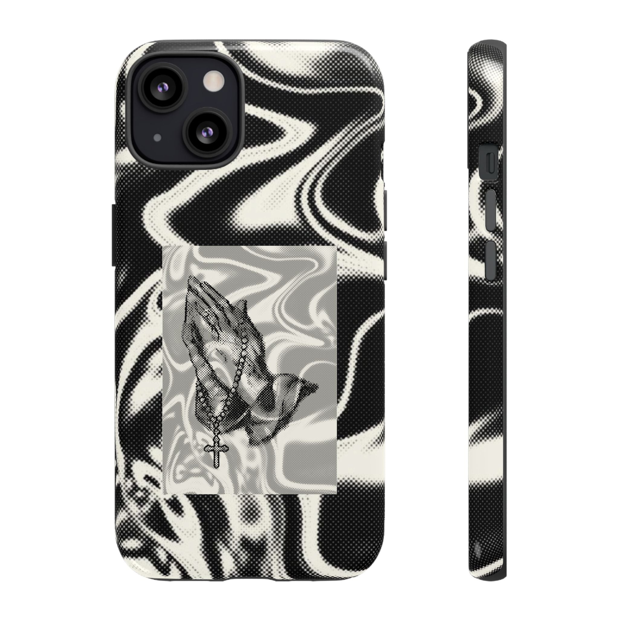 Praying Hands Phone Case – Black White Marble Spiritual Design