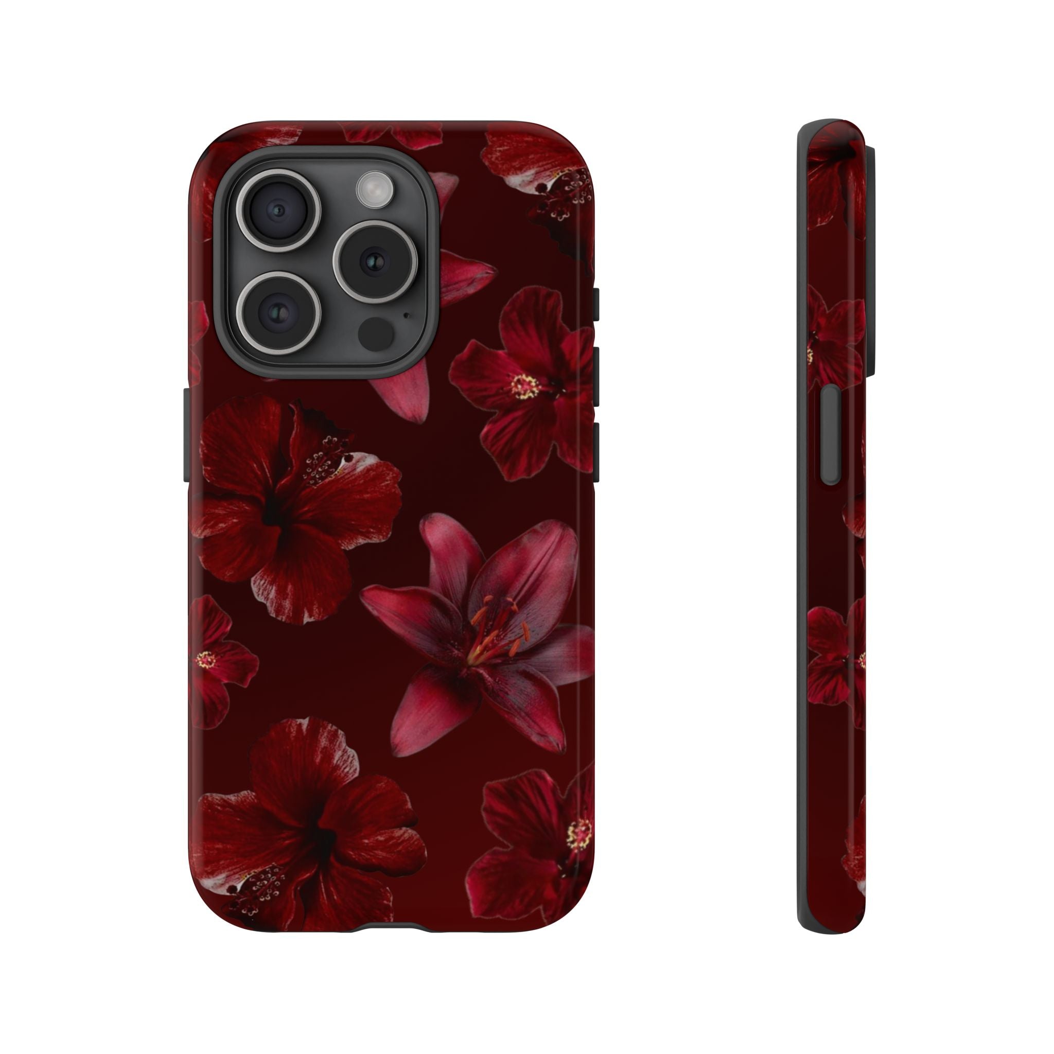 Tough Cases - Dark Red Floral Phone Case