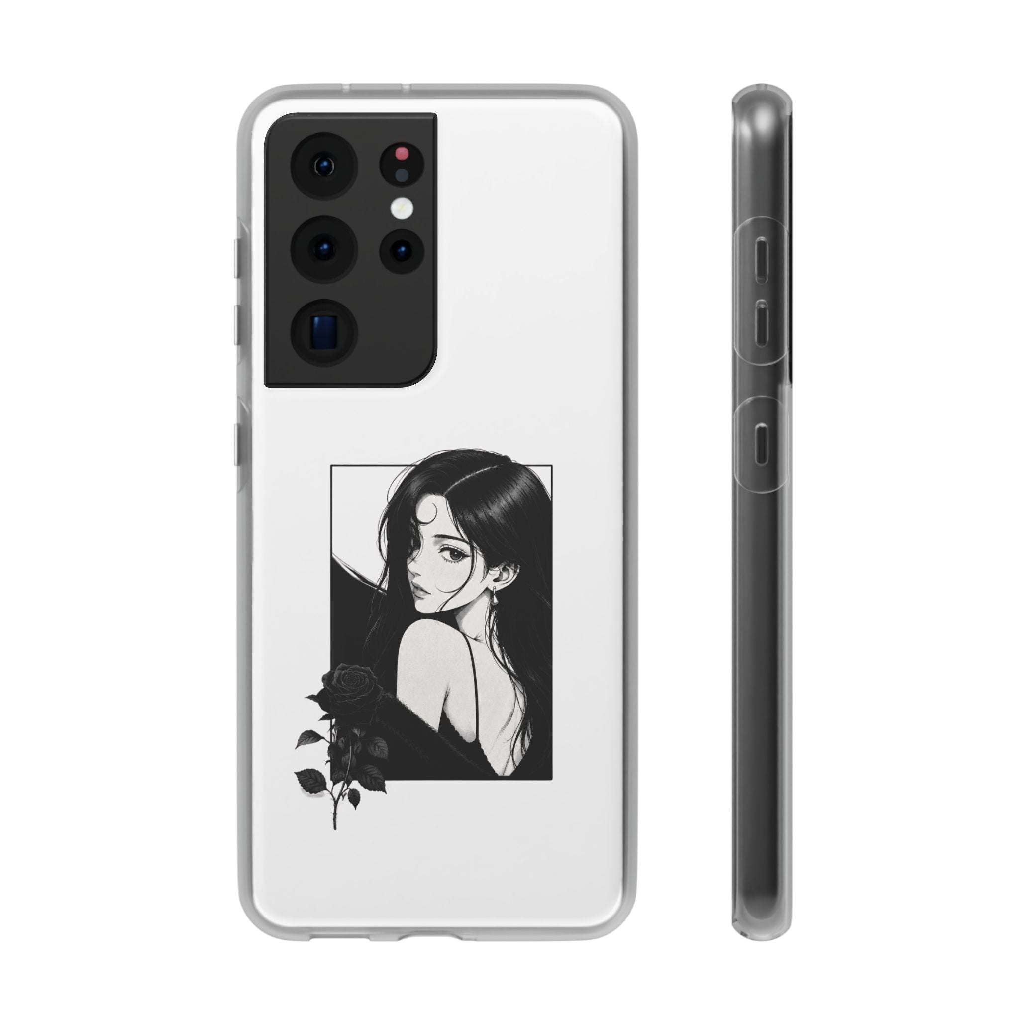 Anime Girl Noir Black Rose Illustration Flexi Case