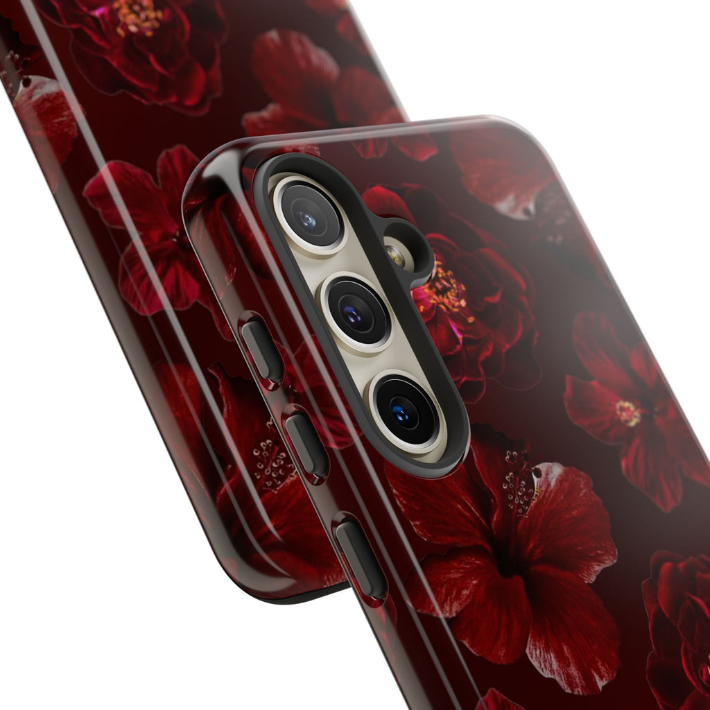 Dark Red Floral Phone Case – Protective Tough Case with Burgundy Roses