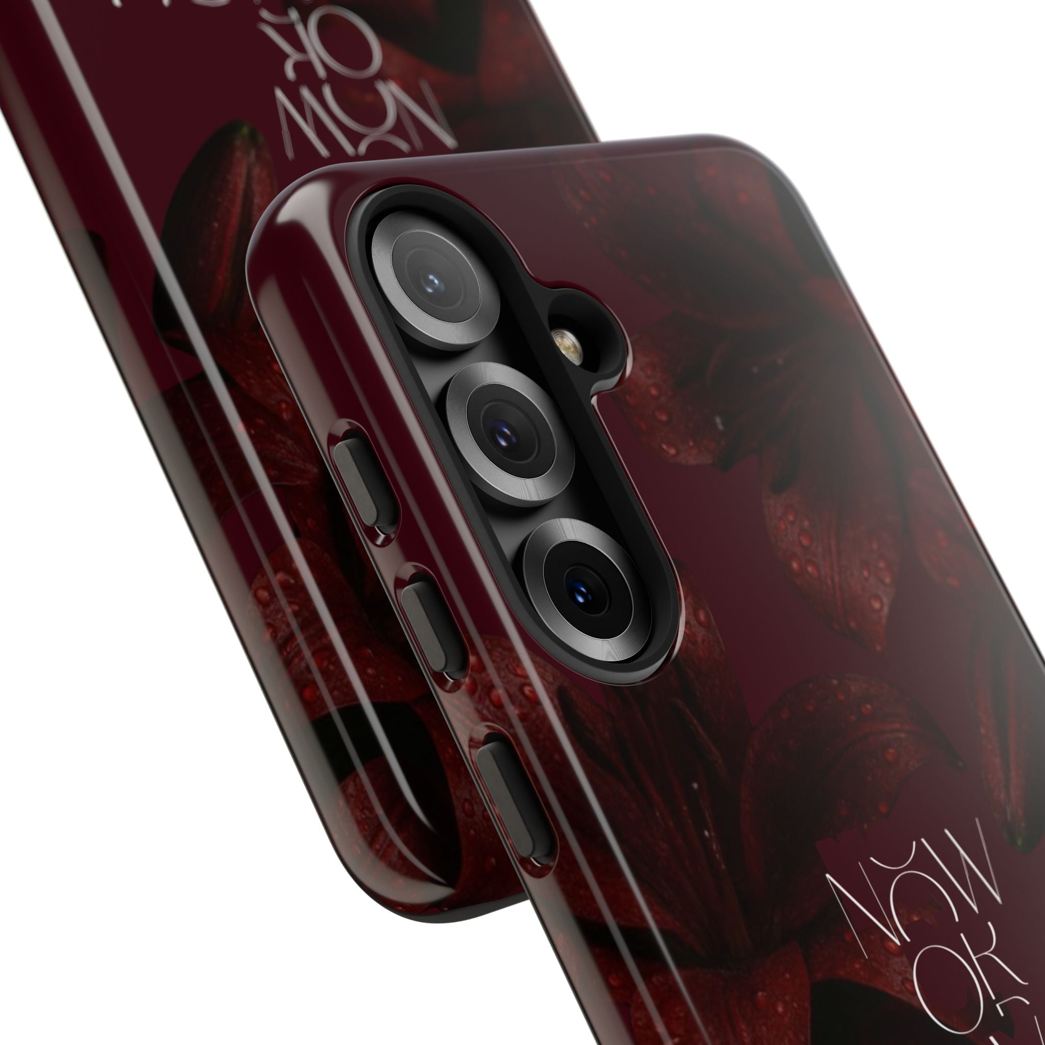 Tough Cases – Burgundy Floral “Now or Never” Protective Phone Case