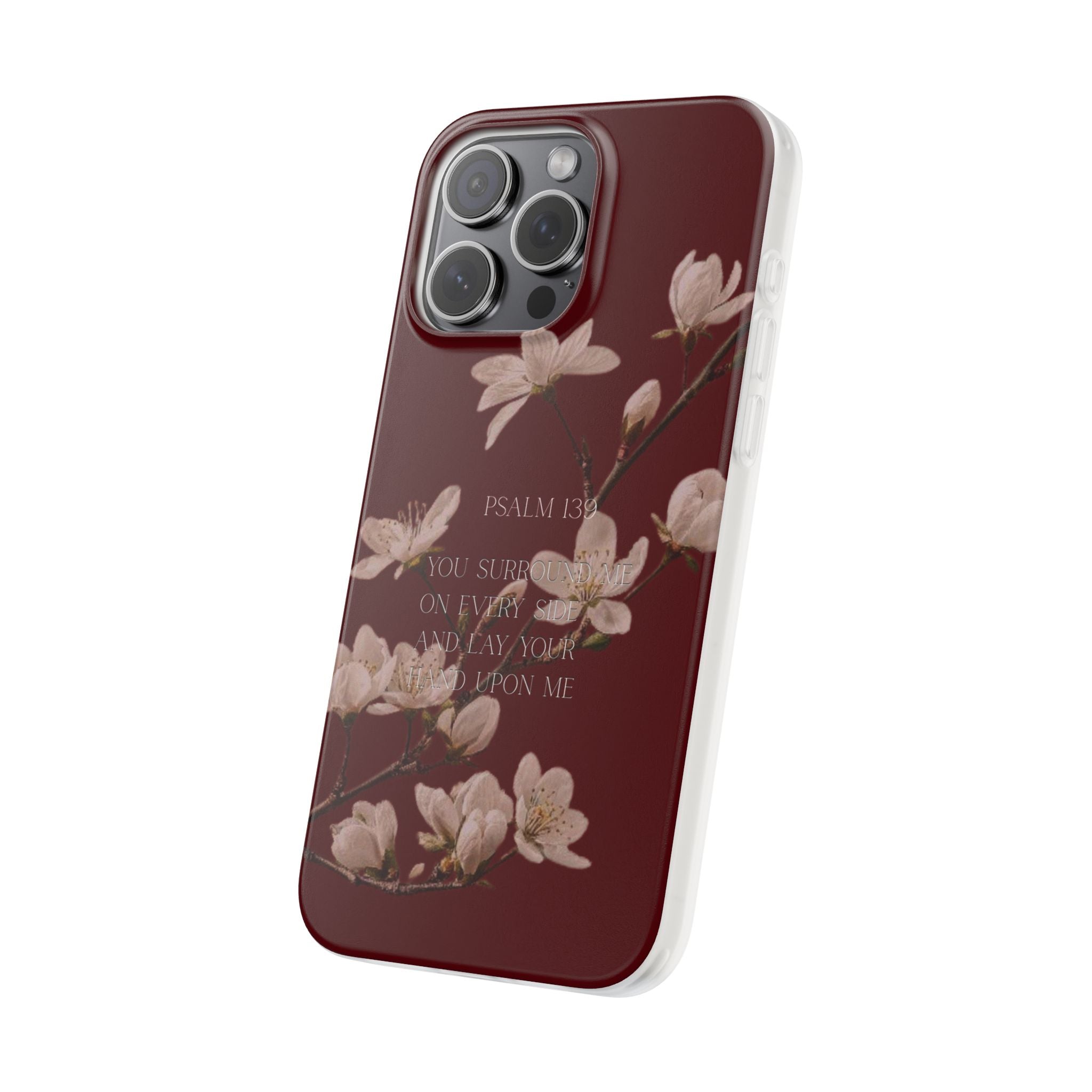 Floral Psalm Phone Case — Psalm 139 Scripture Cherry Blossom iPhone Cover