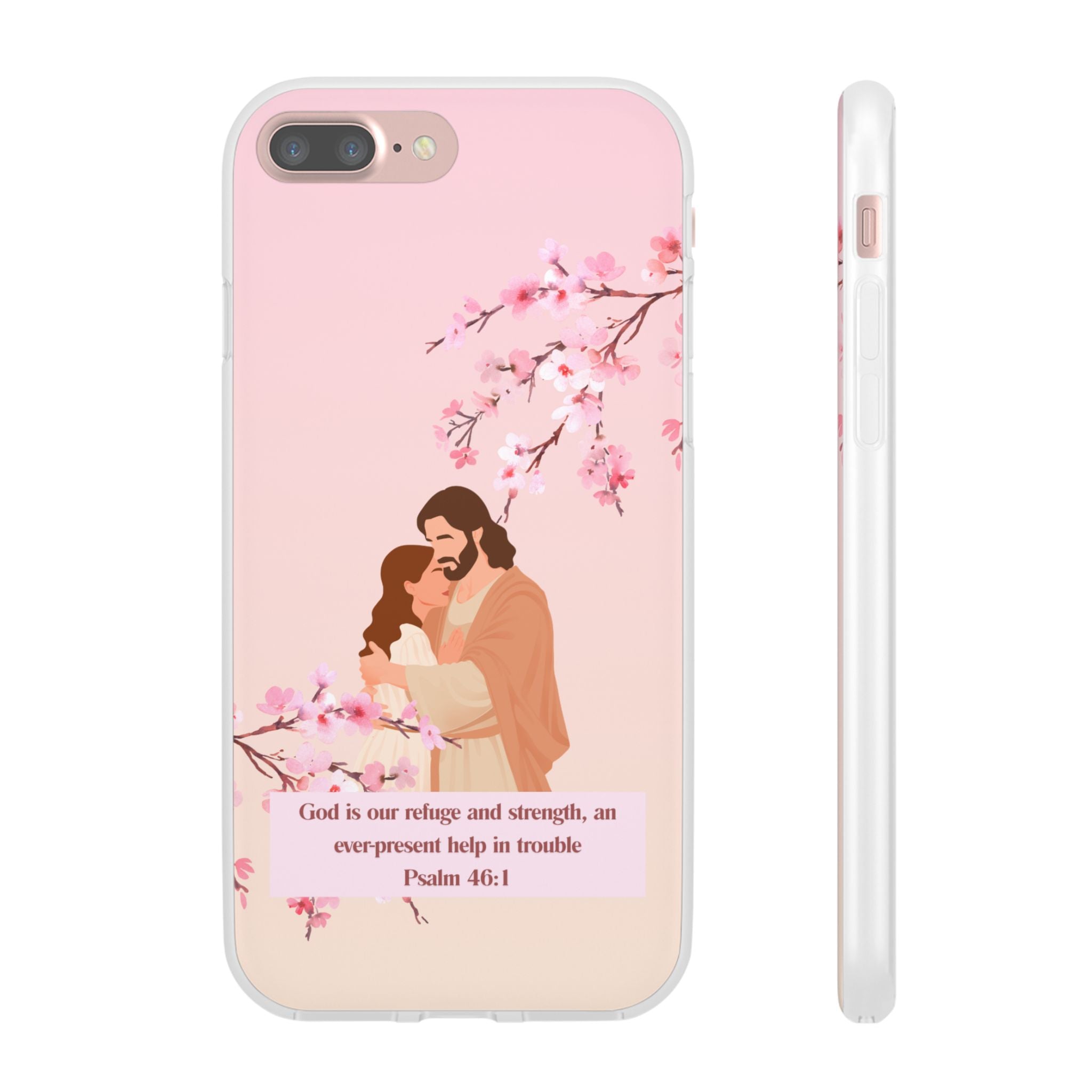 God Is Our Refuge – Psalm 46:1 Cherry Blossom Christian Flexi Phone Case