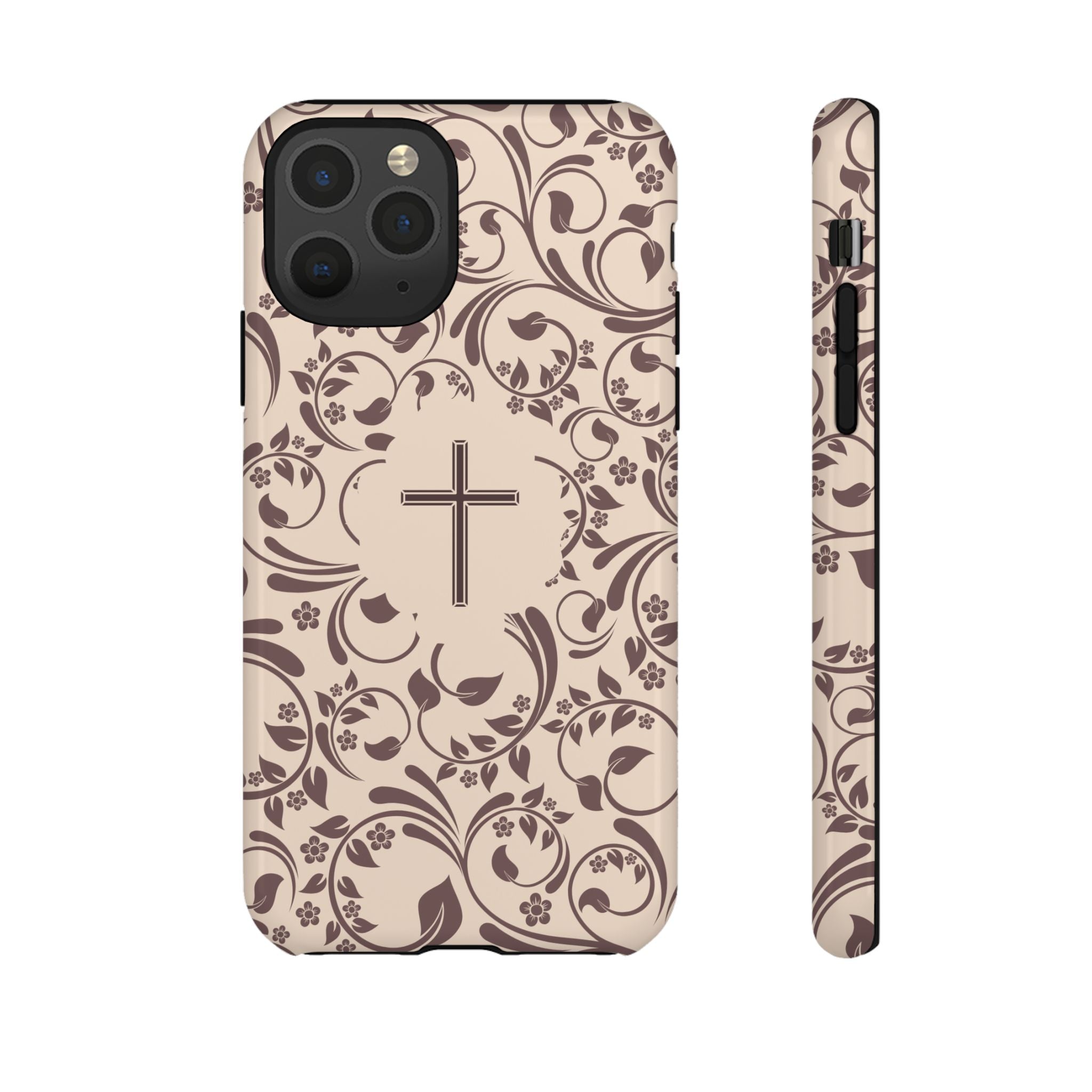 Christian Cross Floral Phone Case — Elegant Religious Protective Cover