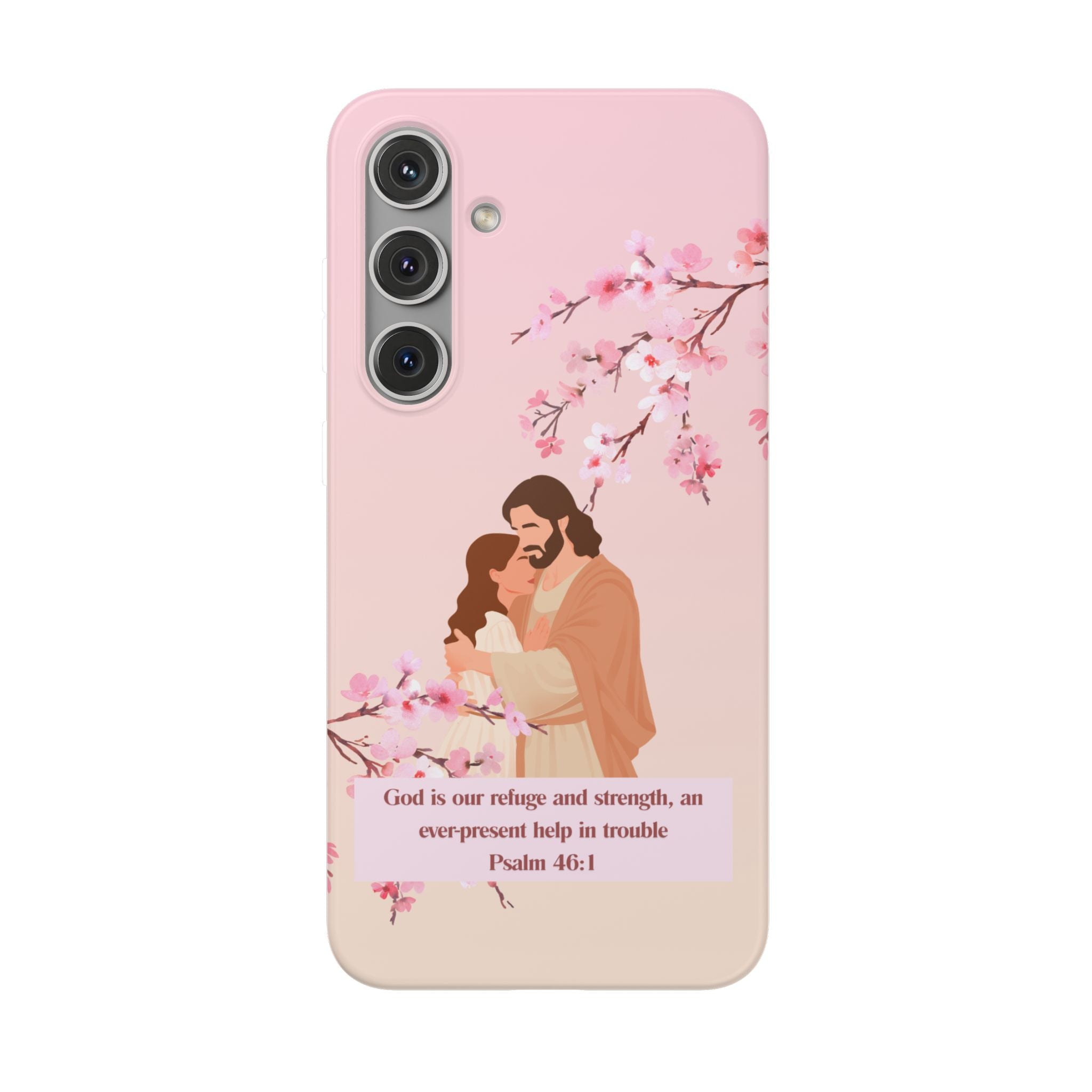 God Is Our Refuge – Psalm 46:1 Cherry Blossom Christian Flexi Phone Case