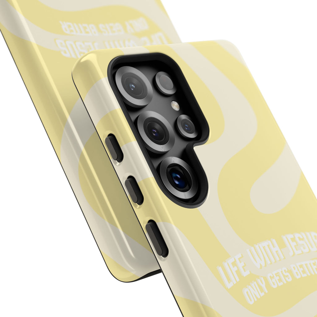 Yellow Swirl Phone Case - "Life With Jesus Only Gets Better" Christian iPhone Cover Tough Case