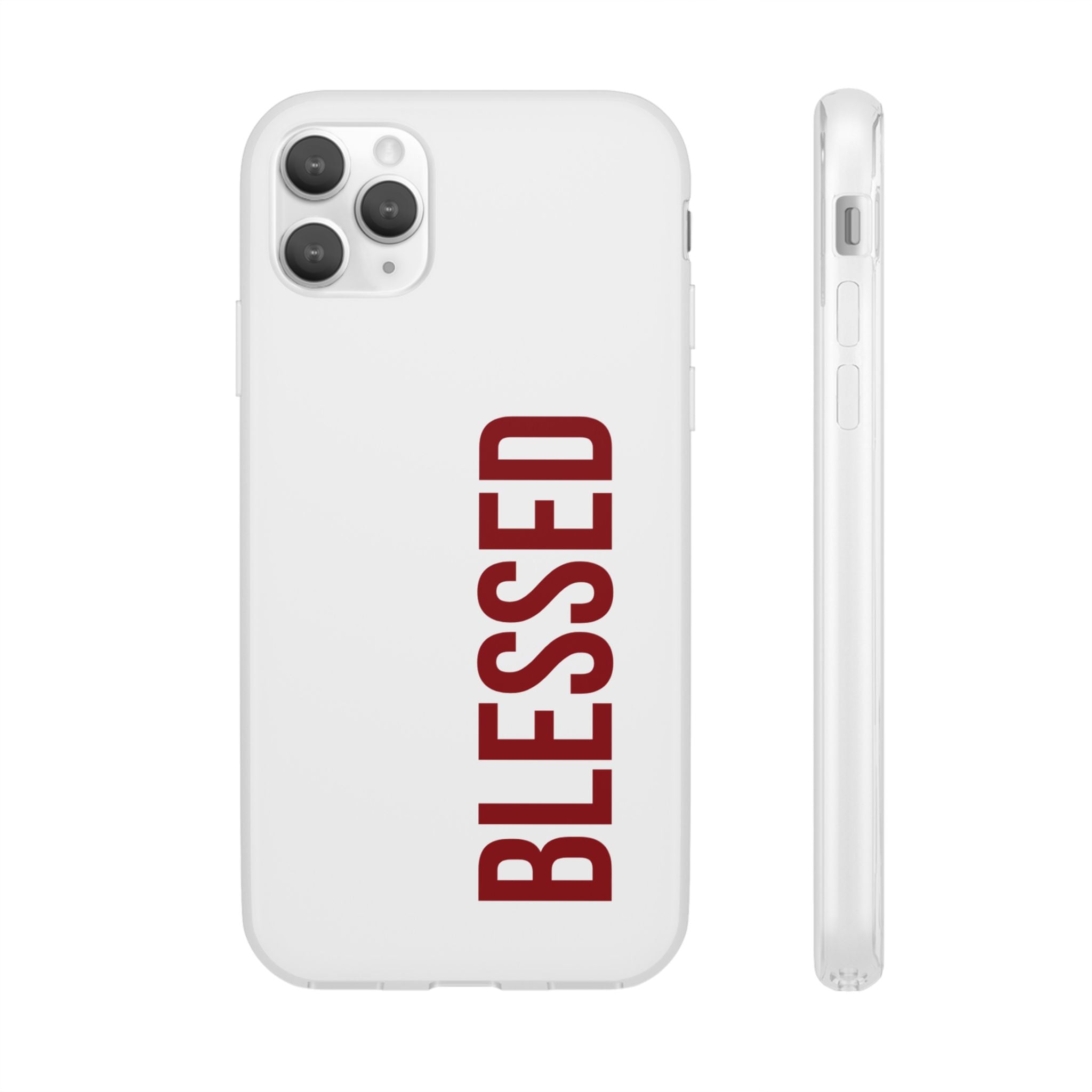 Blessed Phone Case — Vertical Red Typography Clear Flexi Case