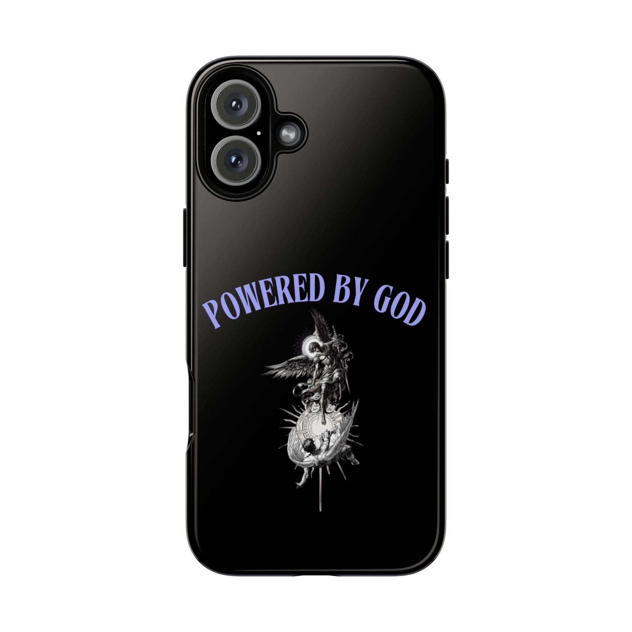 Phone Case — "Powered by God" Black Protective Case with Angelic Skull Design