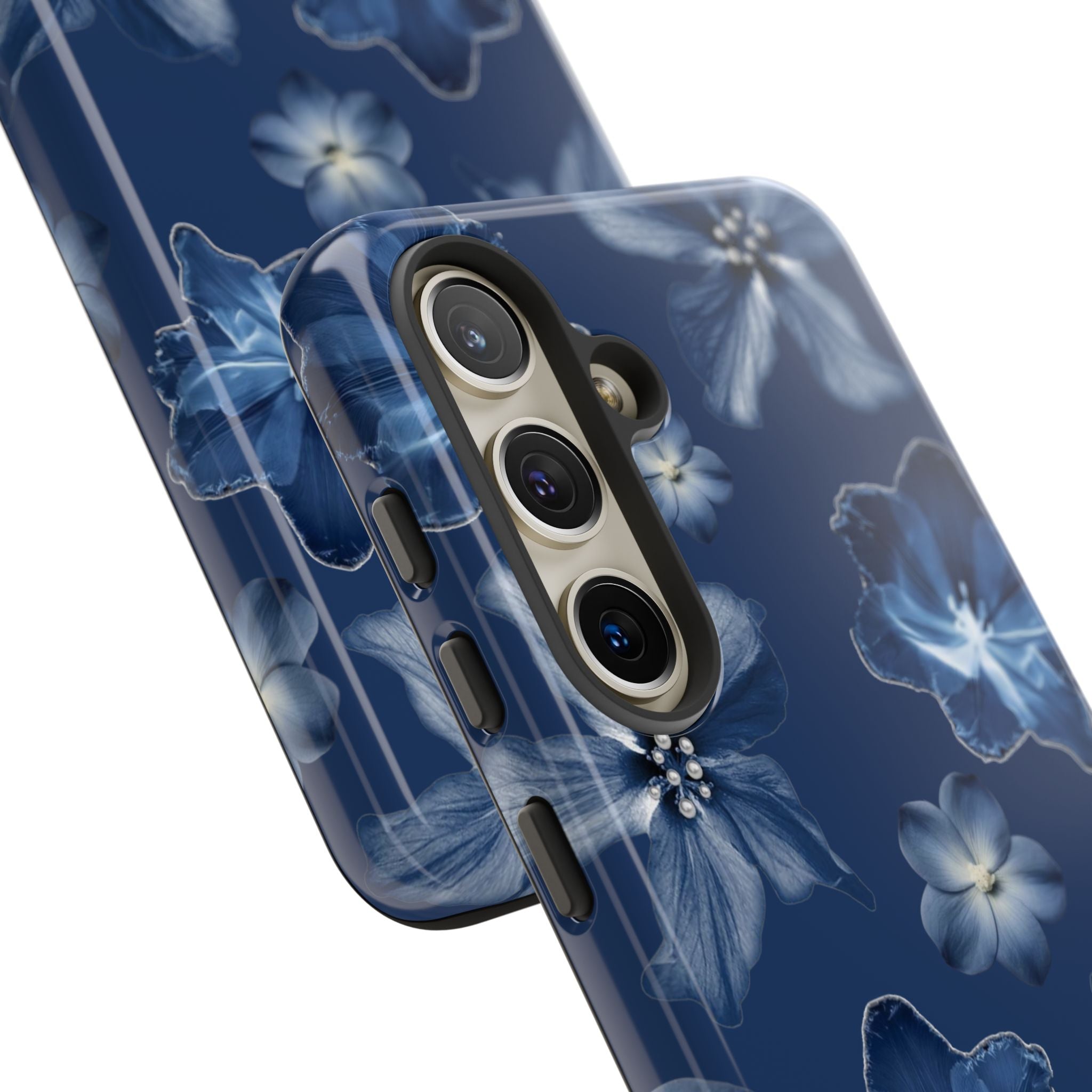 Navy Floral Tough Phone Case — Blue Bloom Protective Cover