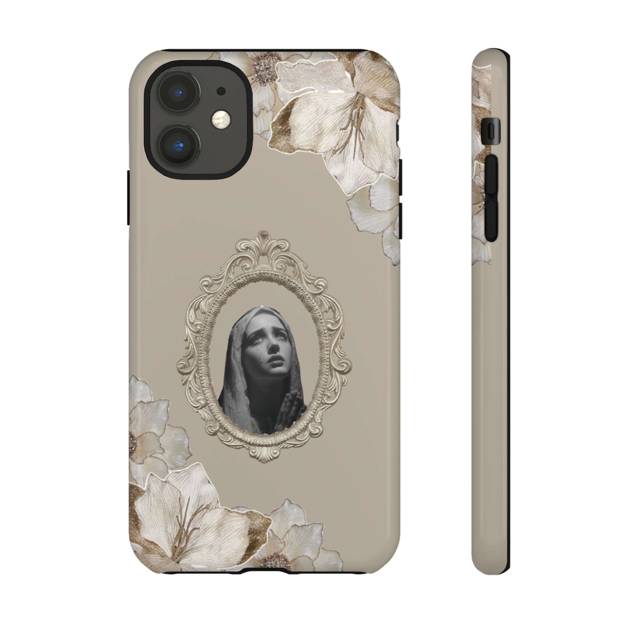 Vintage Floral Phone Case with Sacred Madonna Portrait