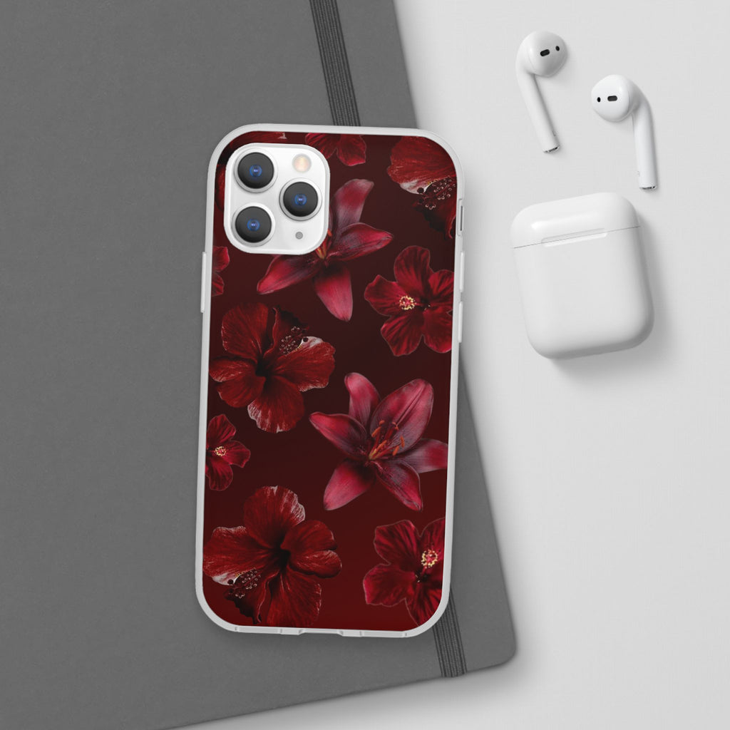 Red Floral Flexi Phone Case – Dark Burgundy Lily Pattern
