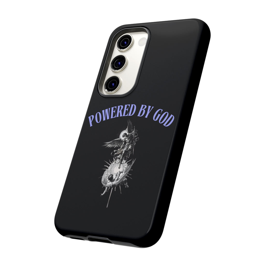Phone Case — "Powered by God" Black Protective Case with Angelic Skull Design